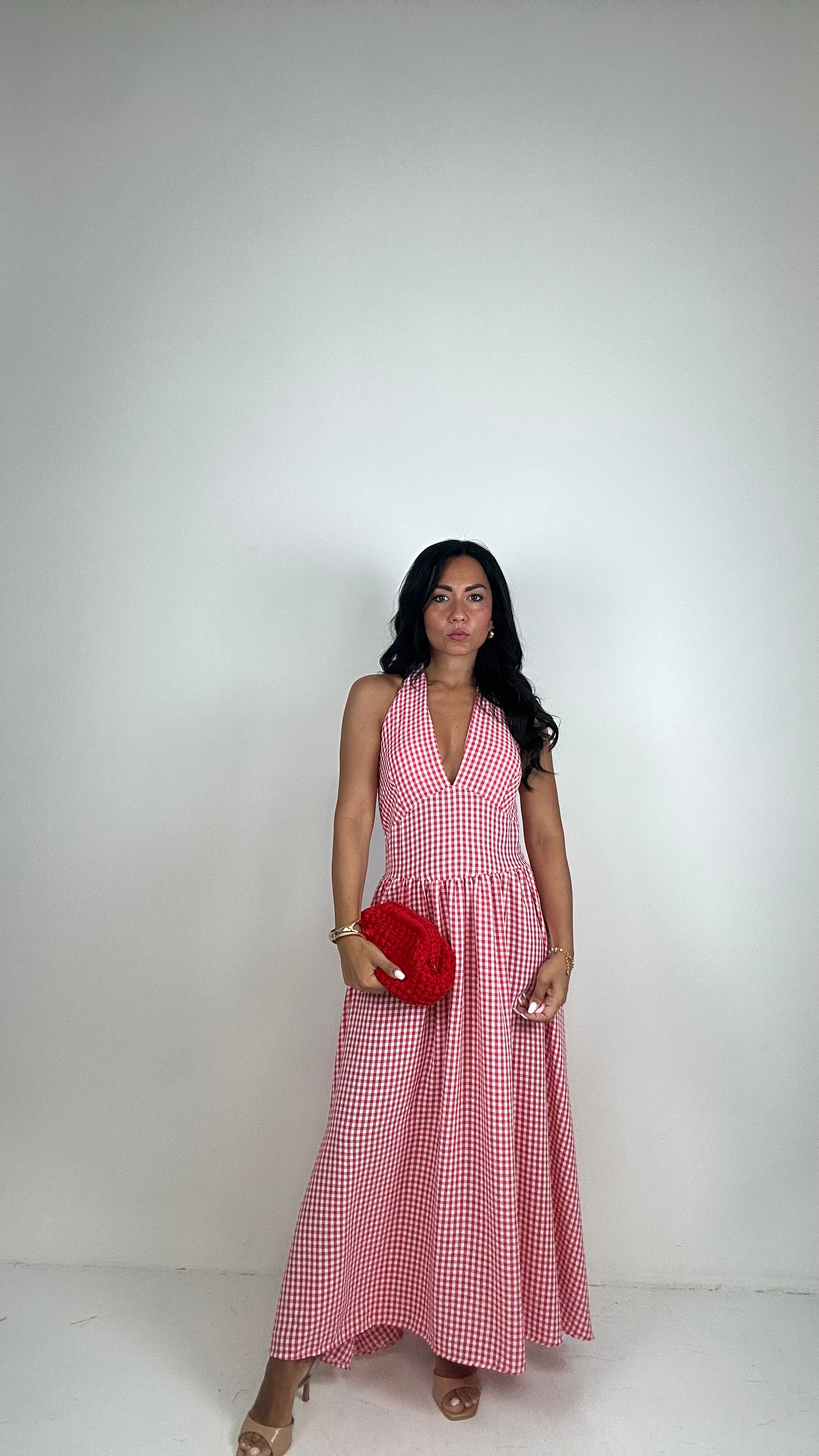 Vestito CON COPPA QUADRETTI - ROSSO