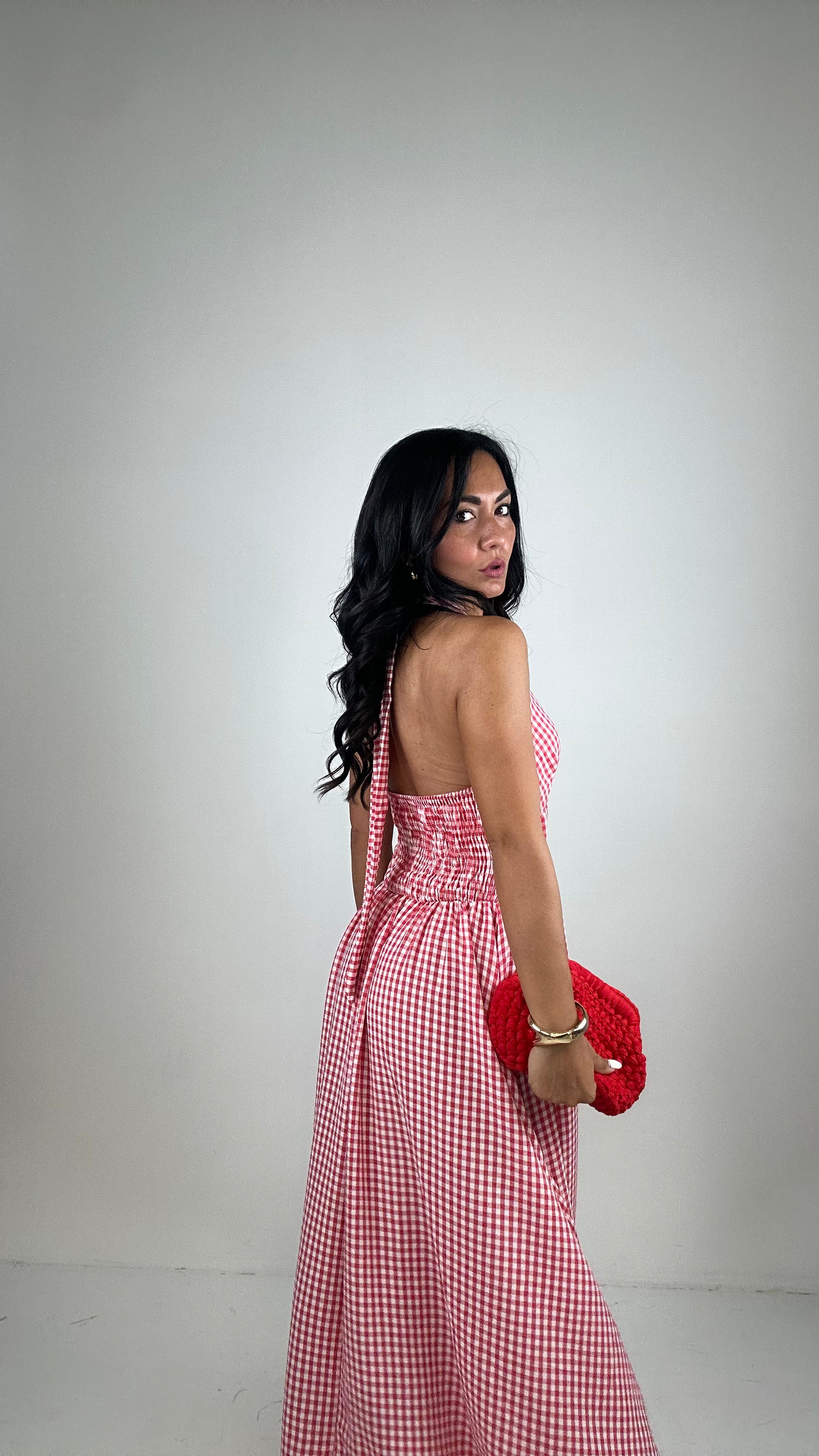 Vestito CON COPPA QUADRETTI - ROSSO
