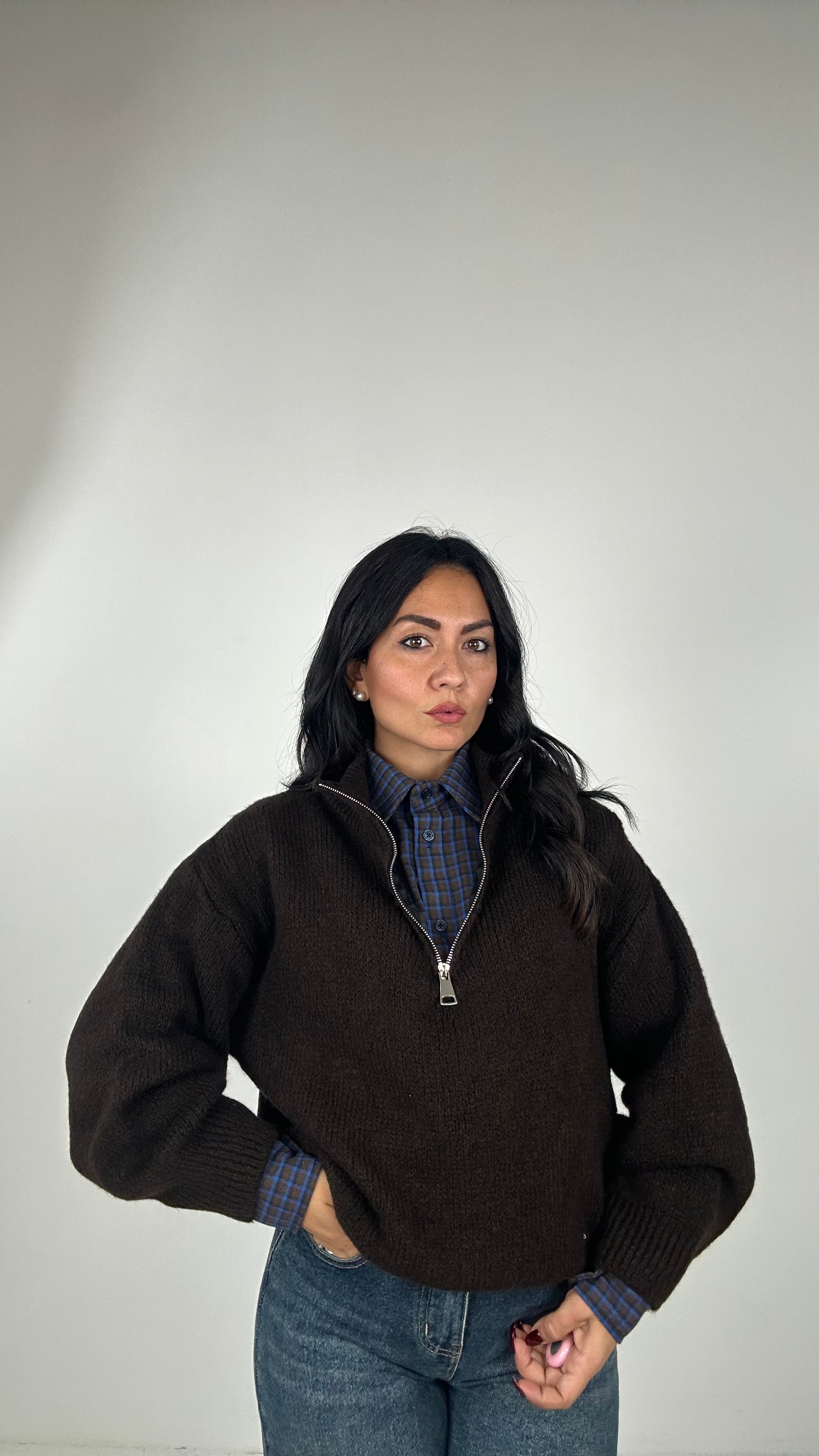 Pull ZIP E COLLO - MARRONE