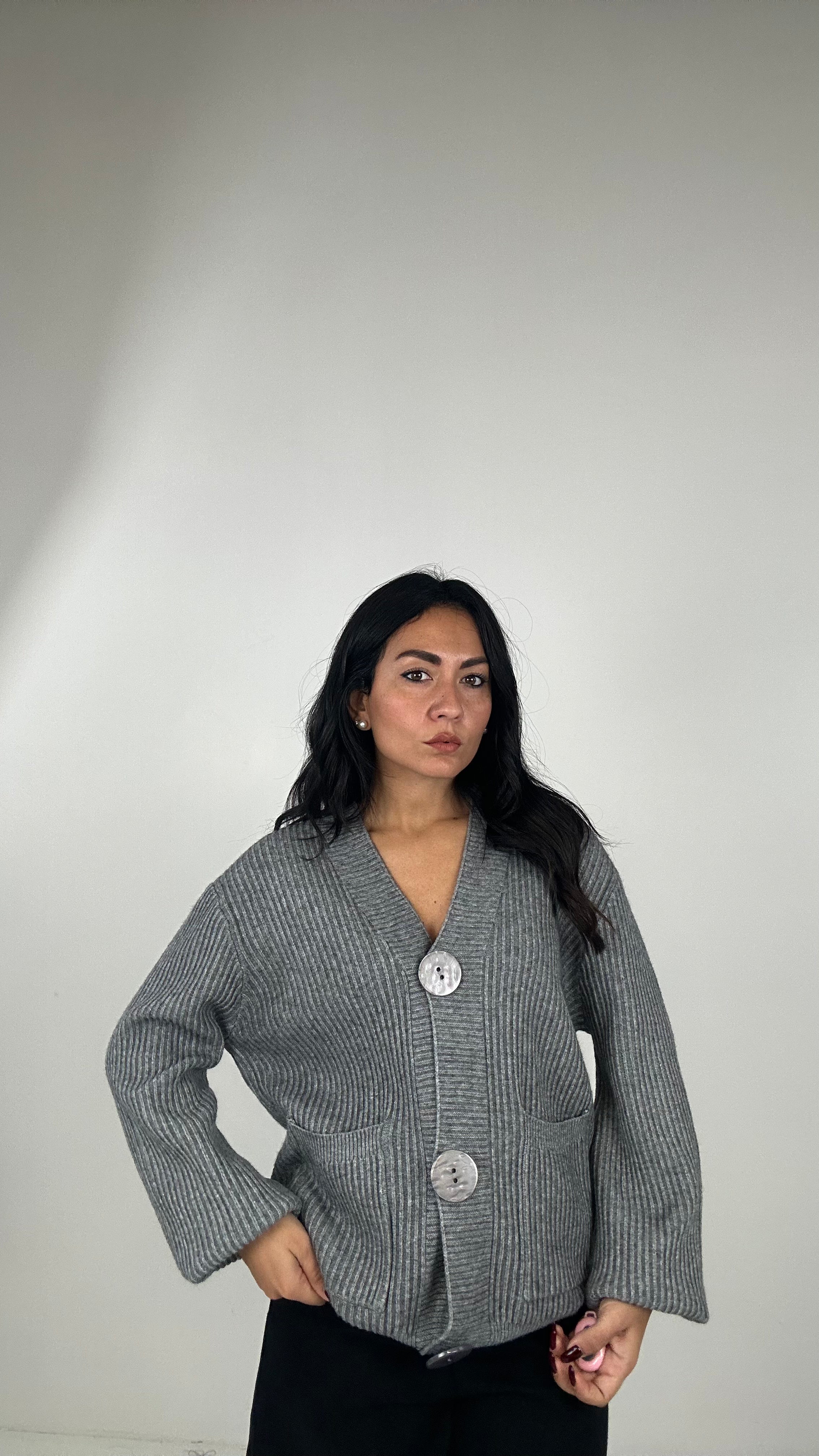 Cardigan BOTTONE GRANDE - GRIGIO