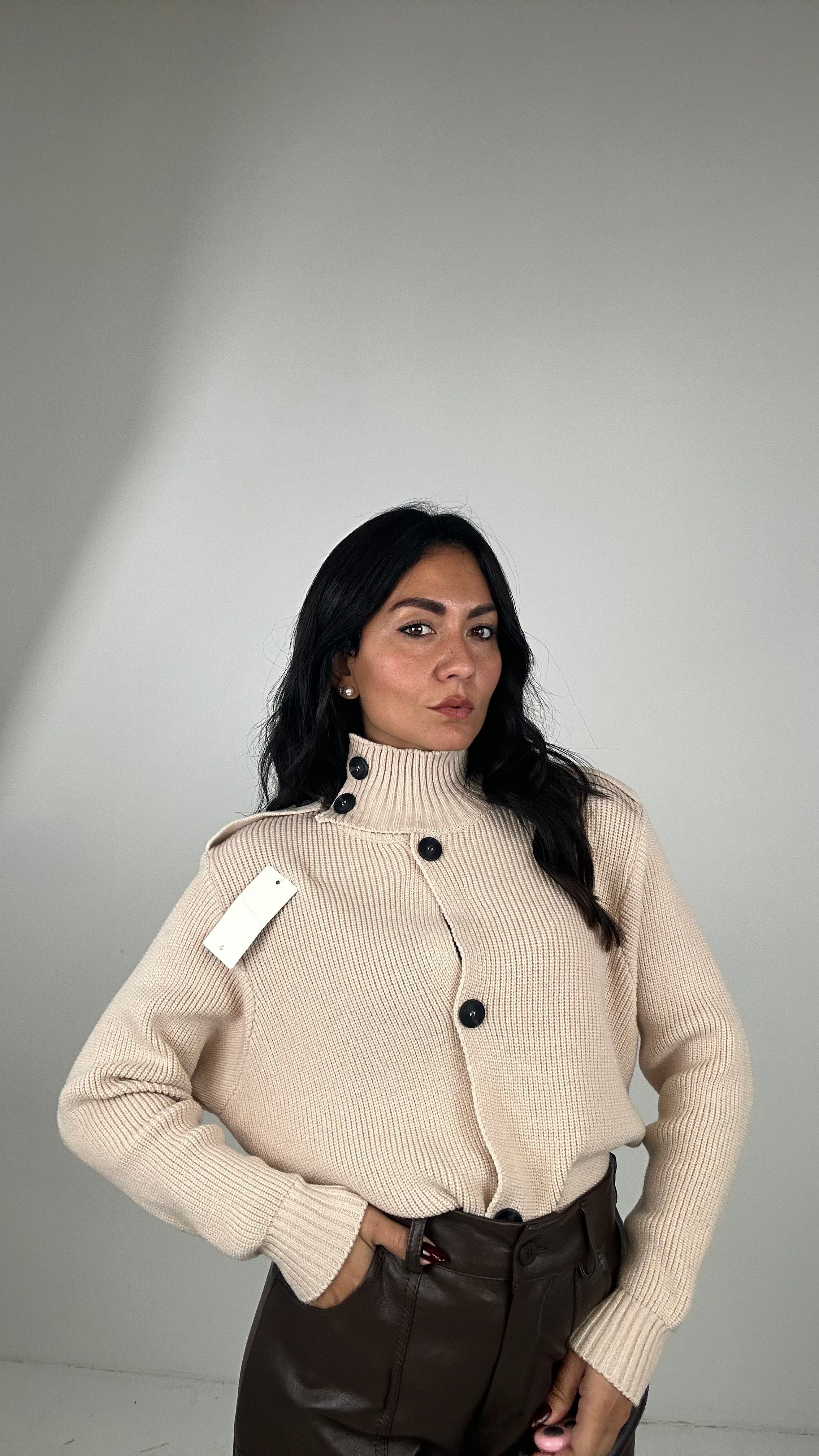 Cardigan COLLO ALTO - PANNA