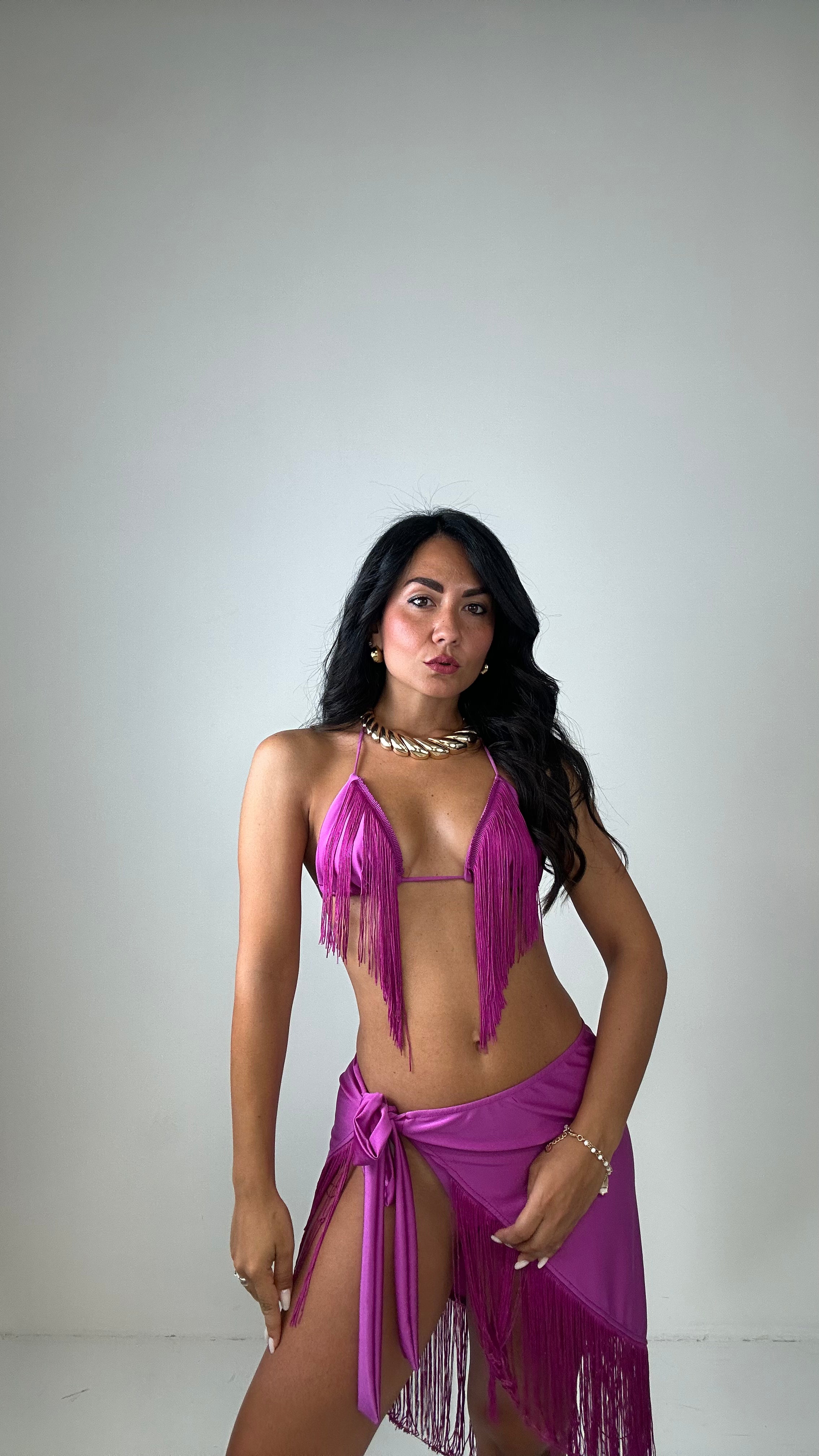 Completo BIKINI PAREO FRANGE - MAGENTA