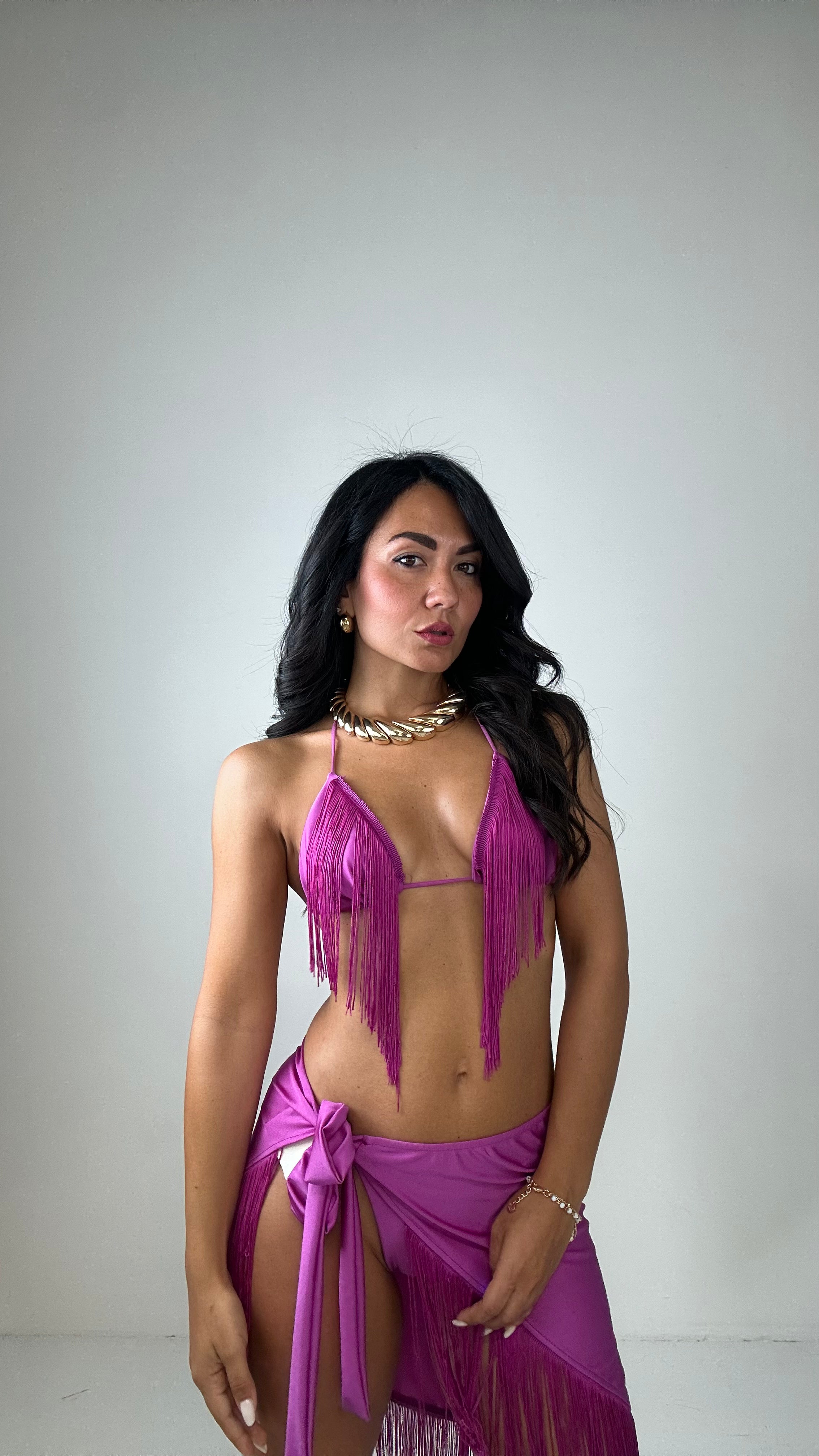 Completo BIKINI PAREO FRANGE - MAGENTA