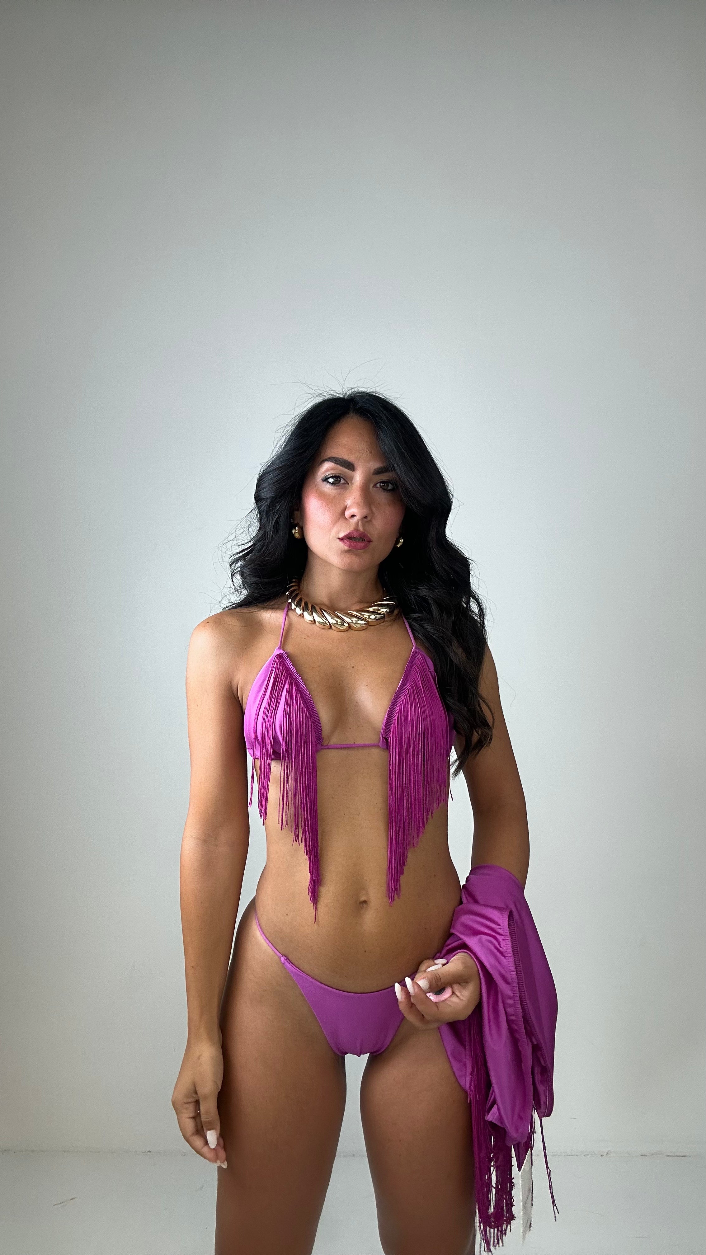 Completo BIKINI PAREO FRANGE - MAGENTA