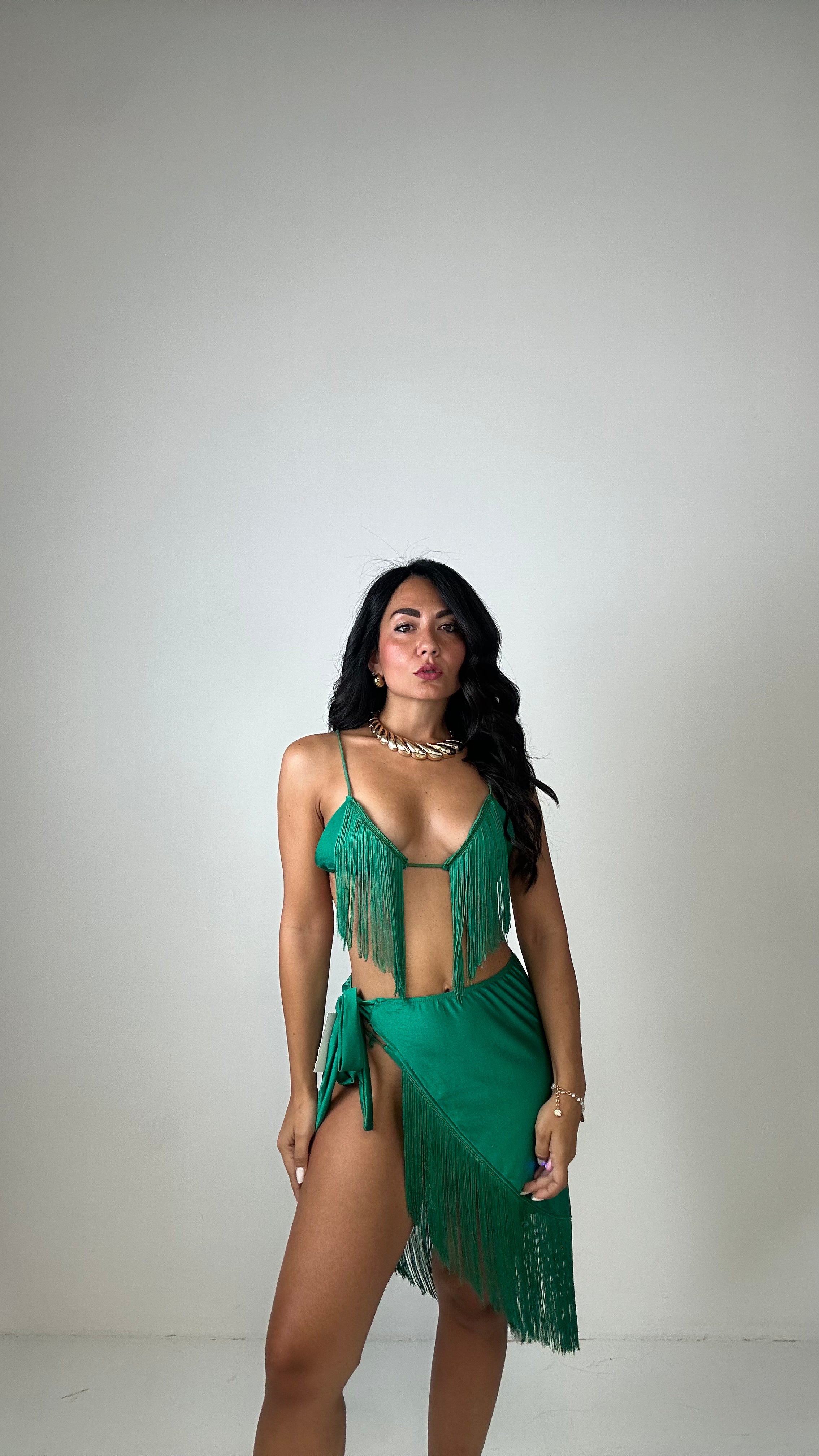 Completo BIKINI PAREO FRANGE - VERDE