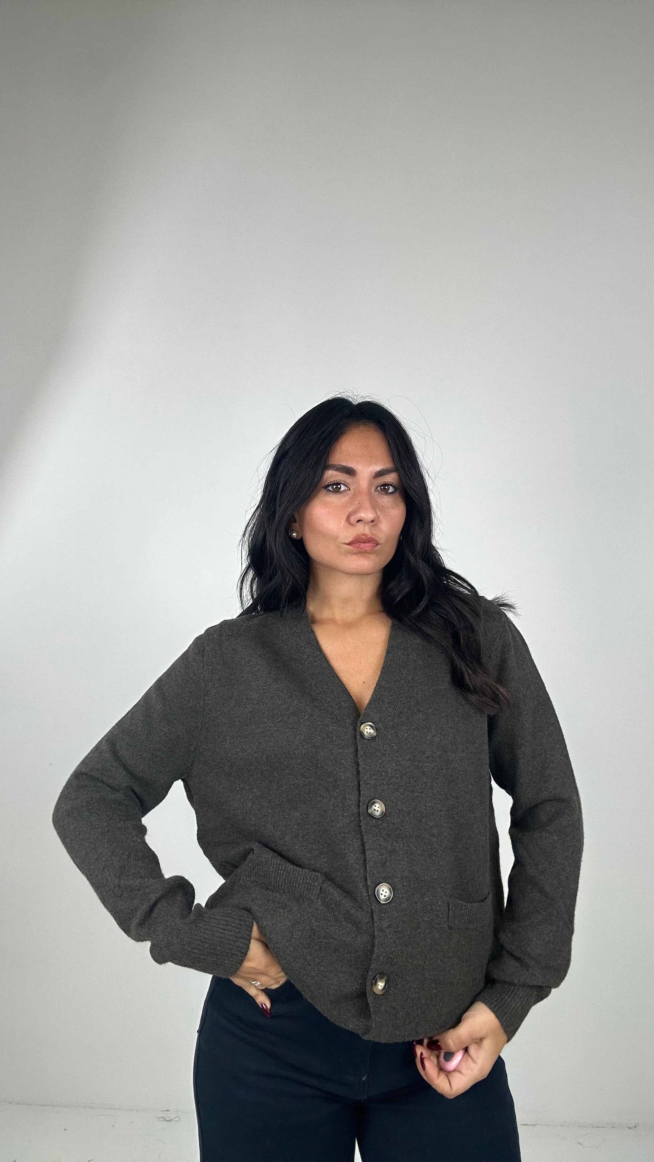 Cardigan CON TASCHE BASIC - MARRONE