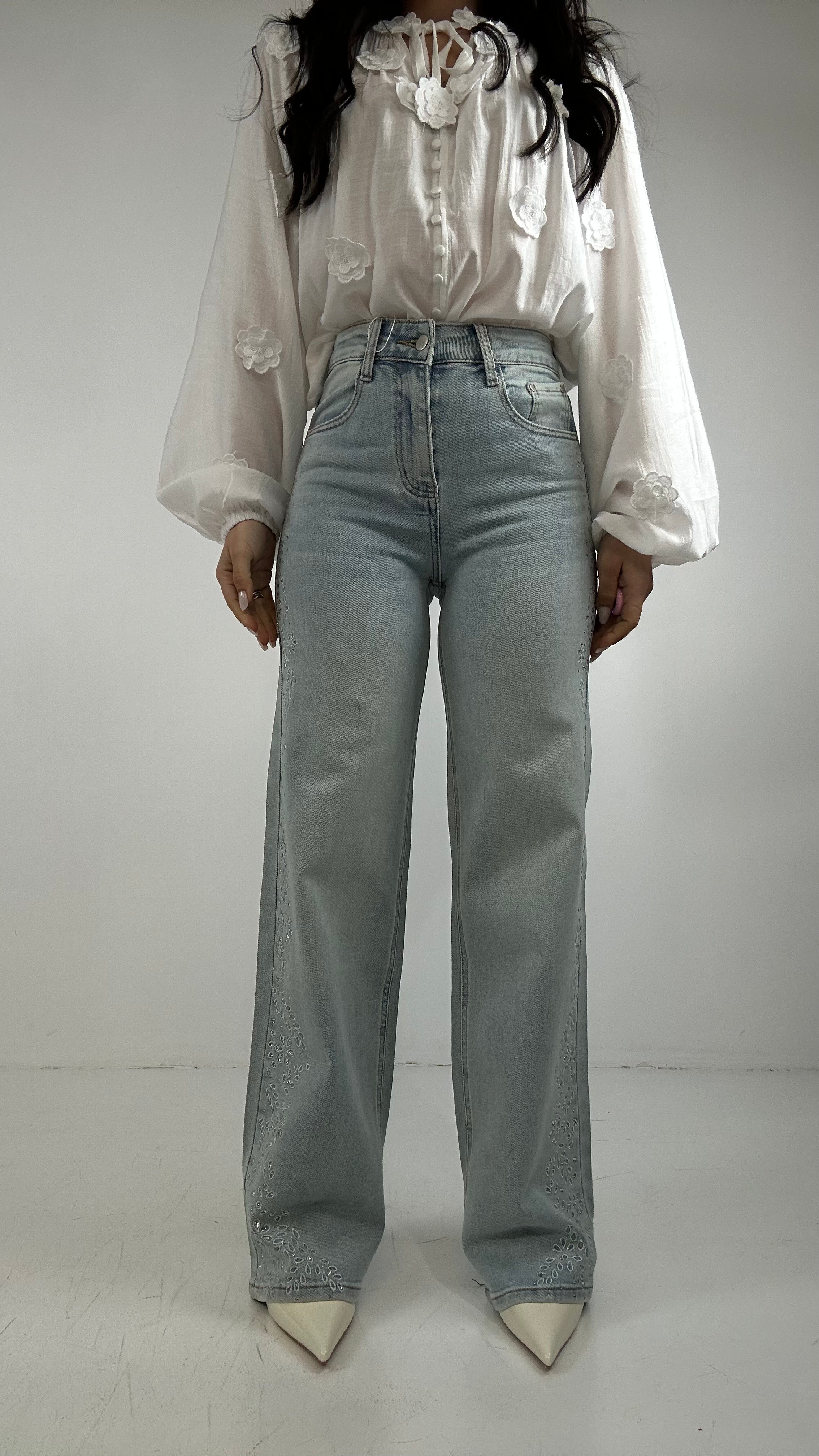 Jeans WIDE FIORELLINI STRASS - JEANS