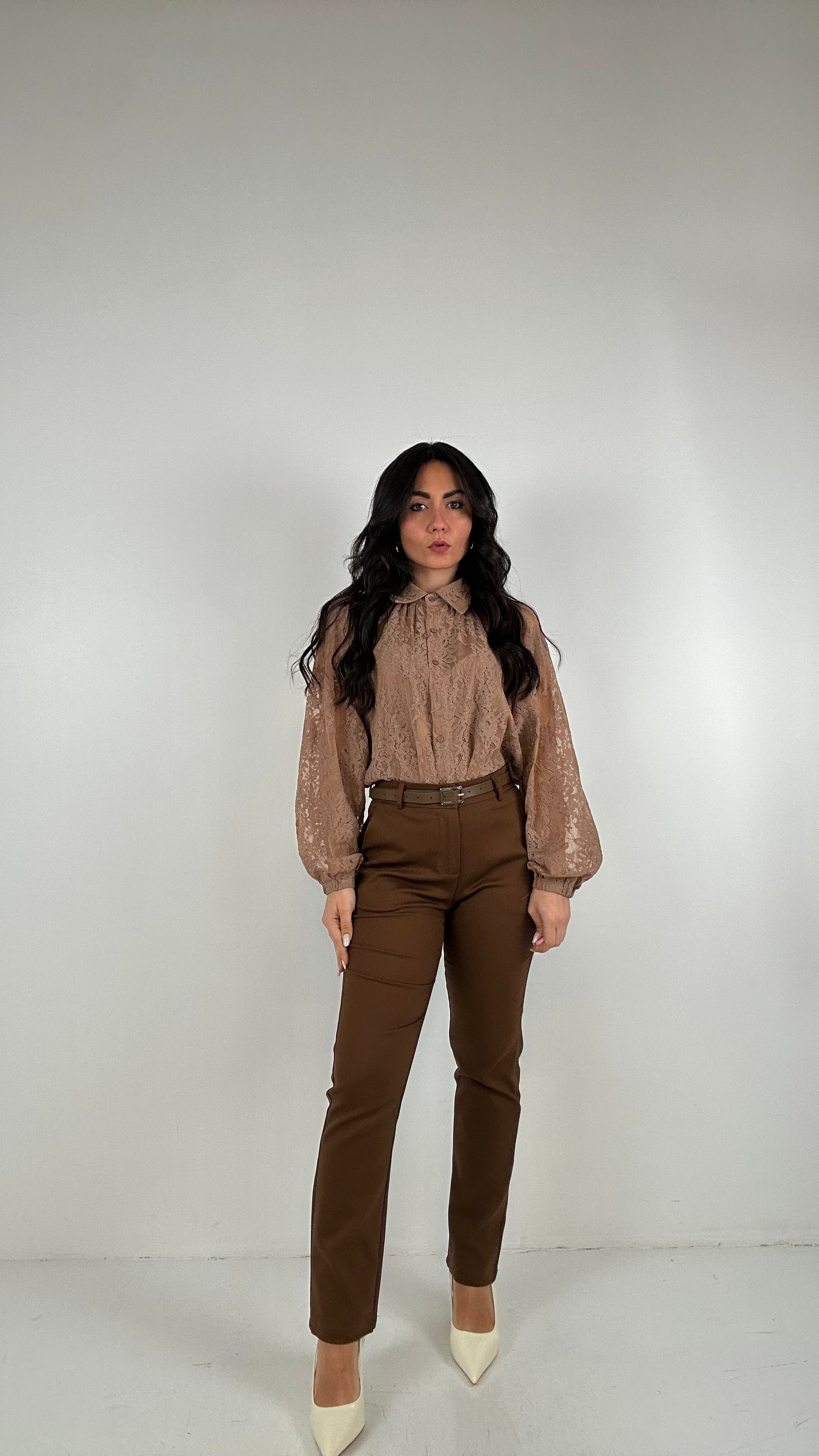 Pantalone CON CINTURA DRITTO - MARRONE