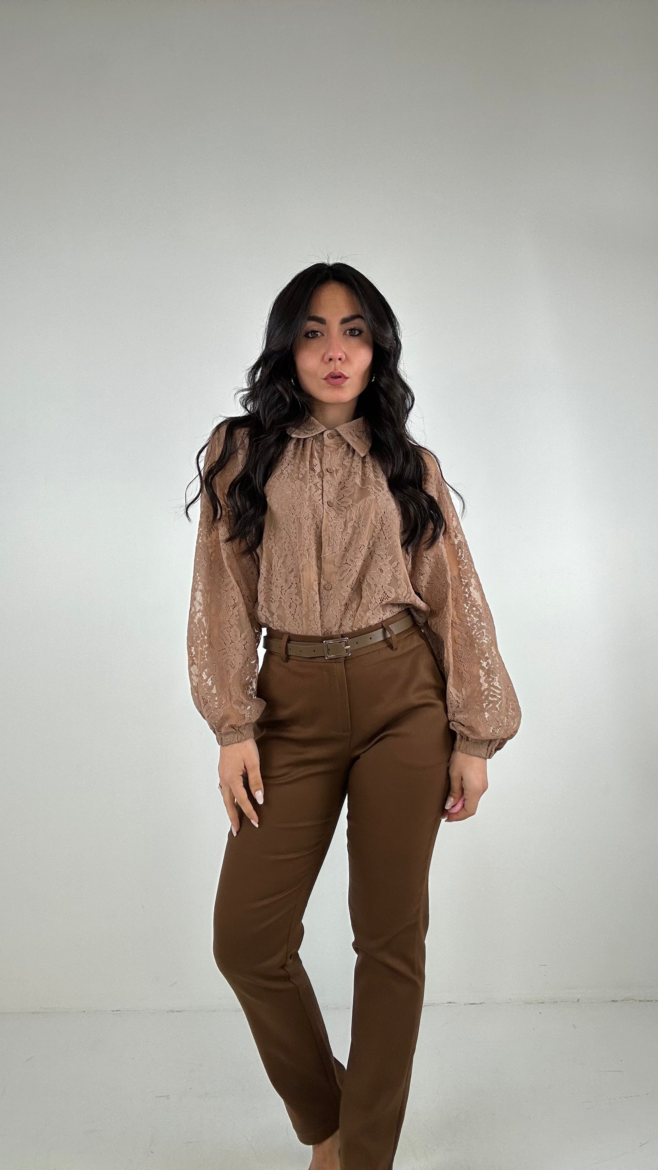 Pantalone CON CINTURA DRITTO - MARRONE