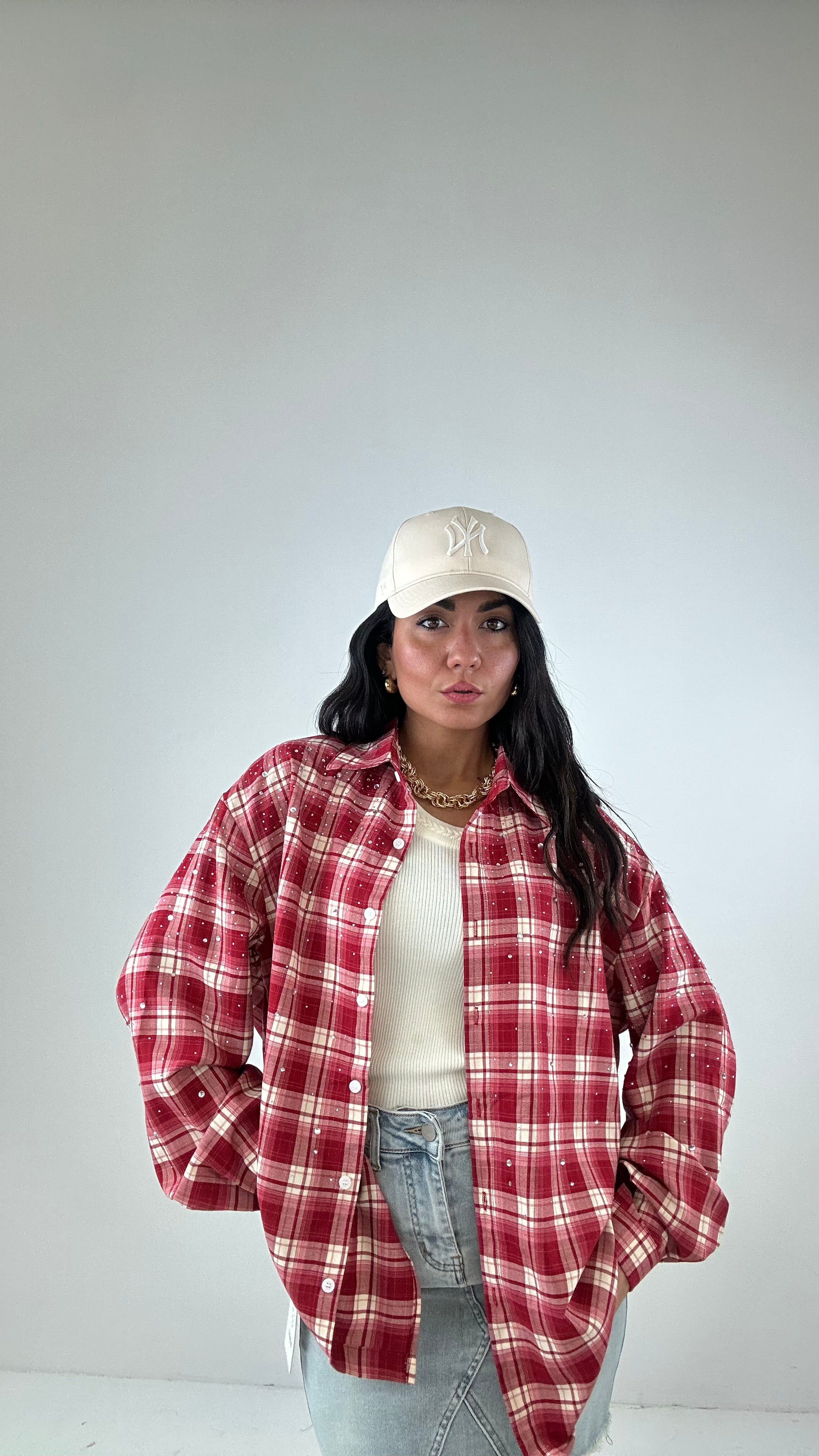 Camicia QUADRI E STRASS - ROSSO