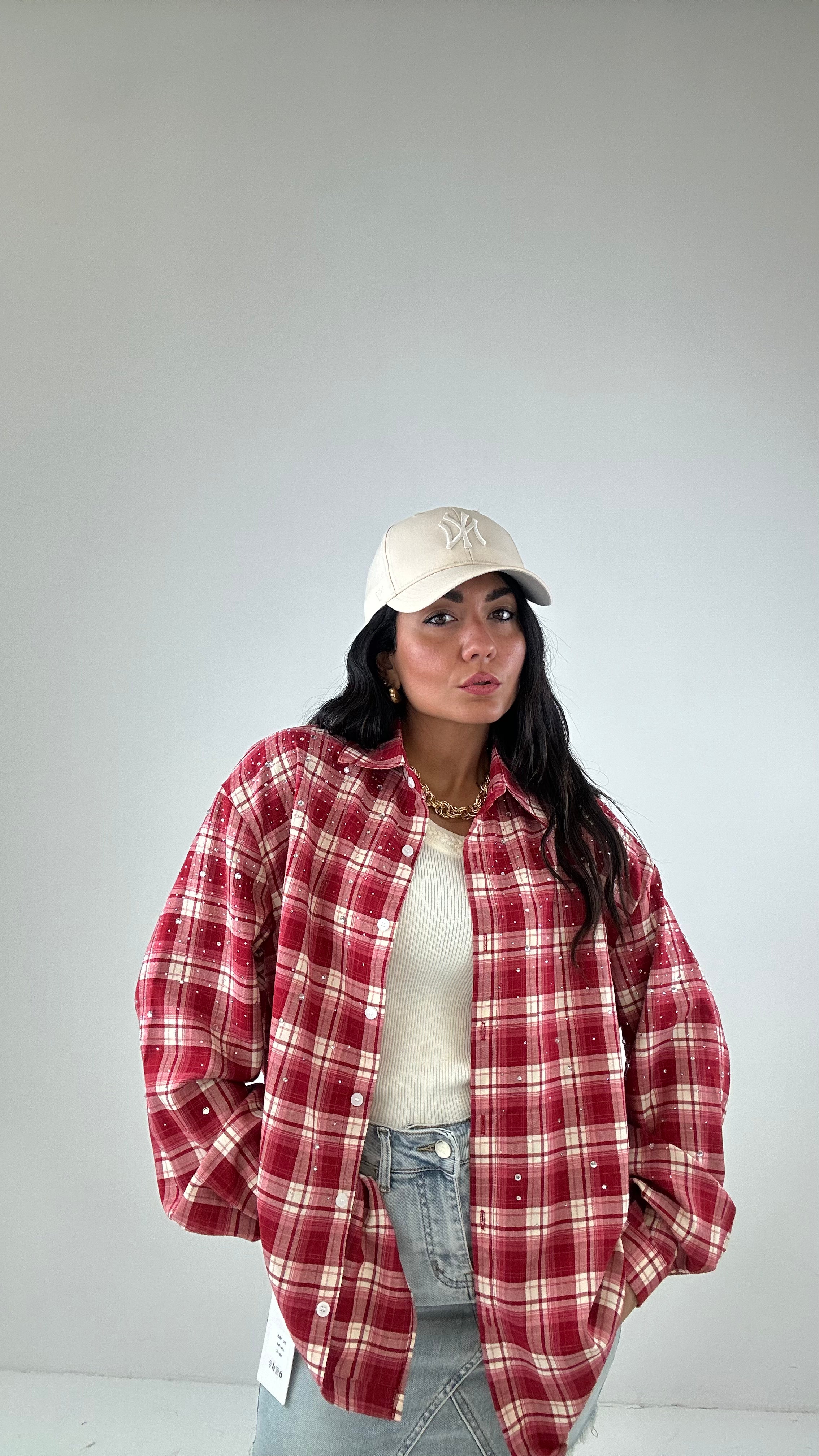 Camicia QUADRI E STRASS - ROSSO
