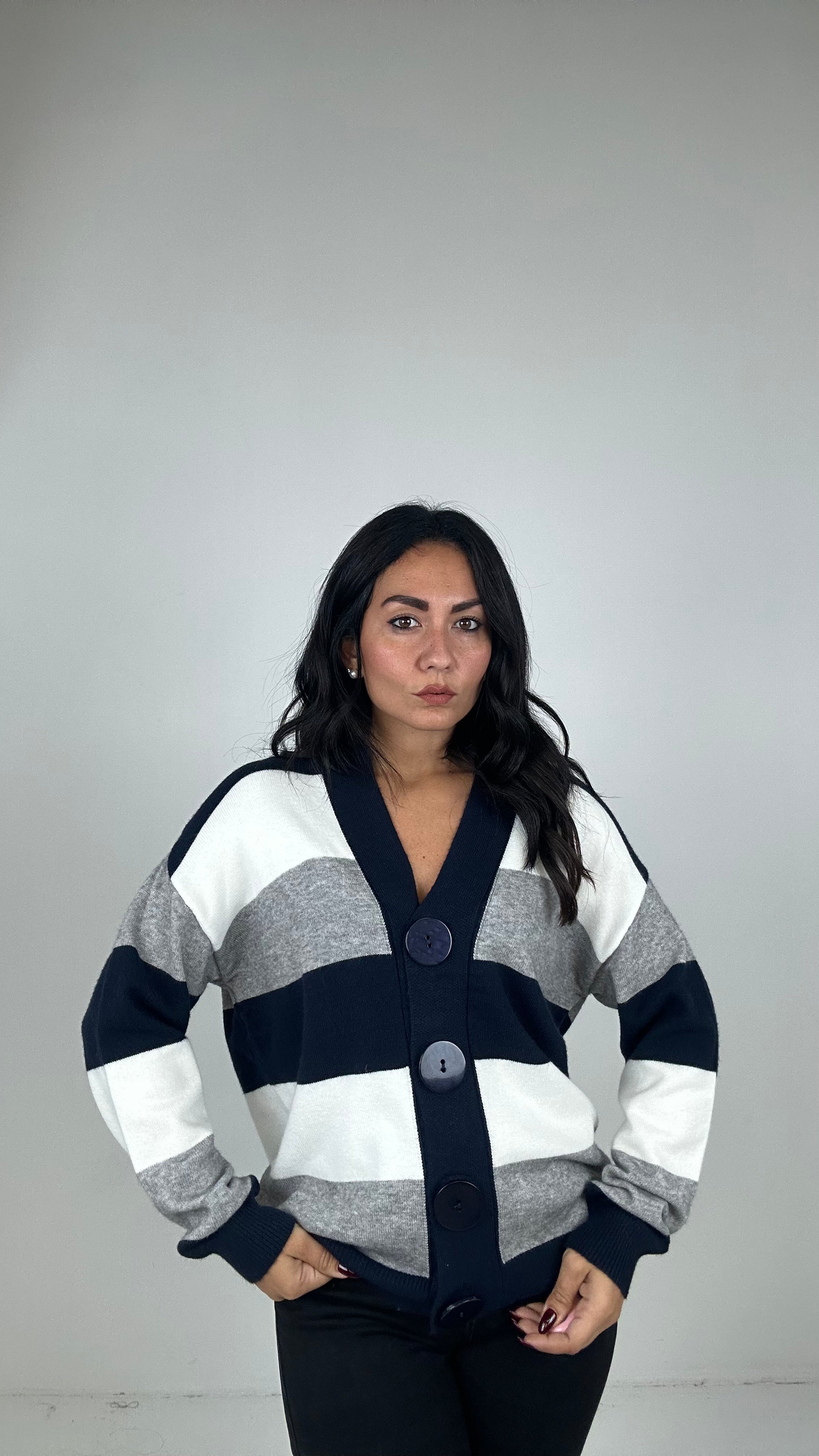 Cardigan BOTTONE E RIGHE - BLU