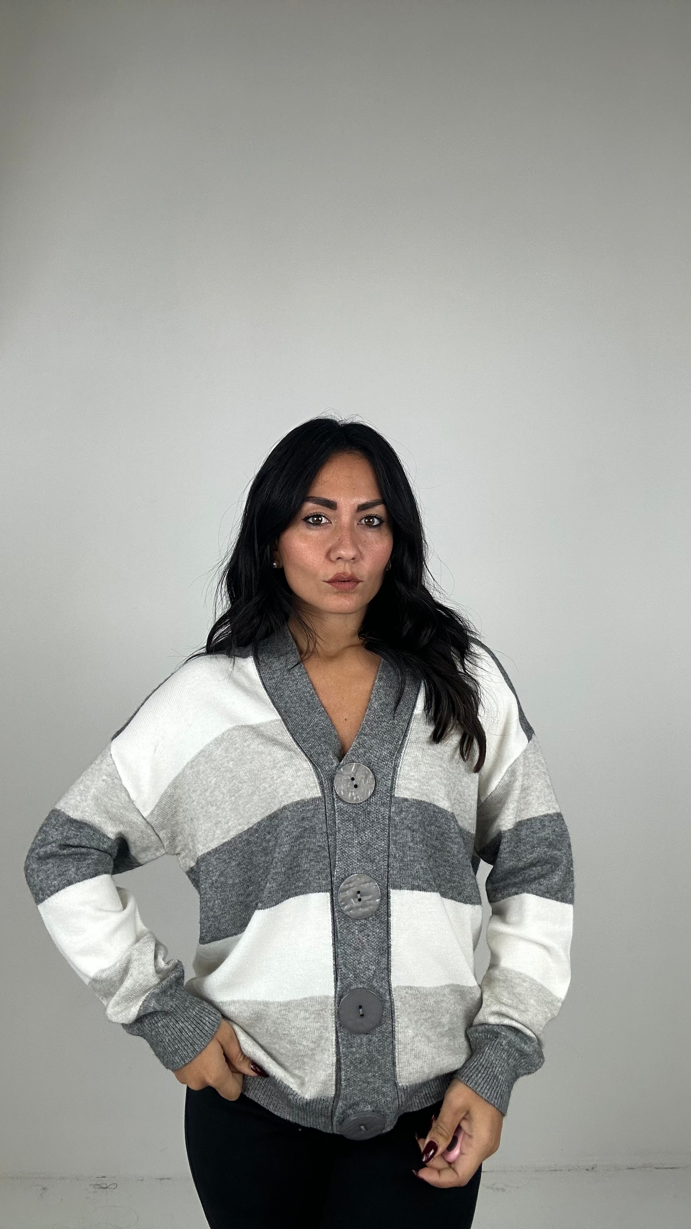 Cardigan BOTTONE E RIGHE - GRIGIO