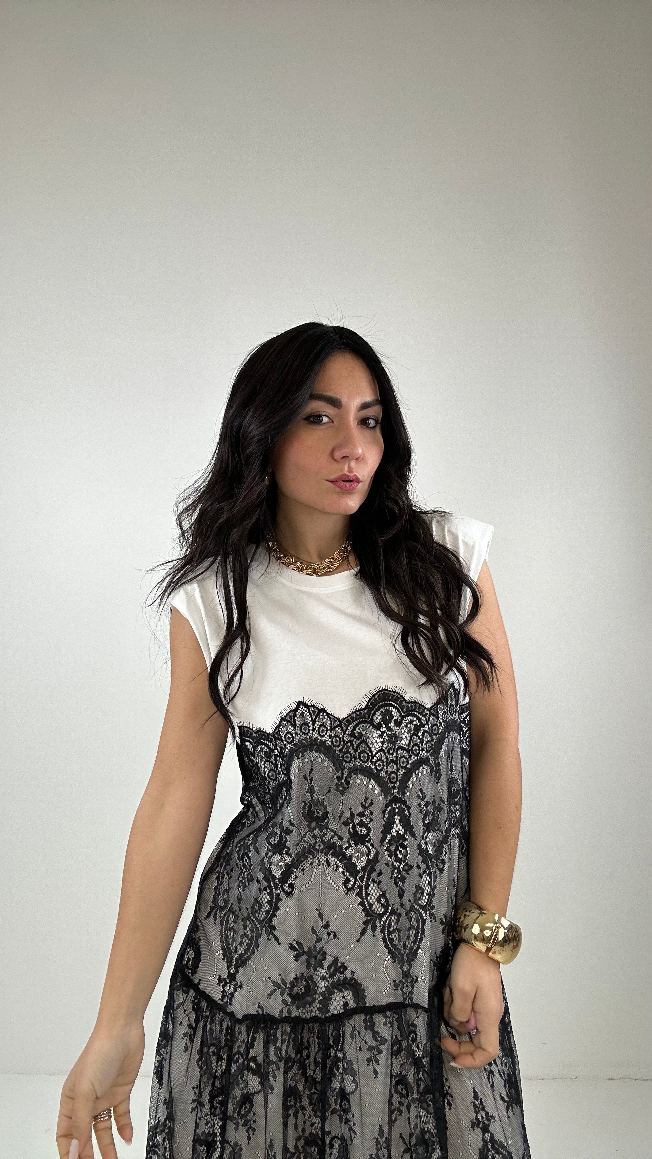 Maglia-ABITO CON PIZZO - BIANCO