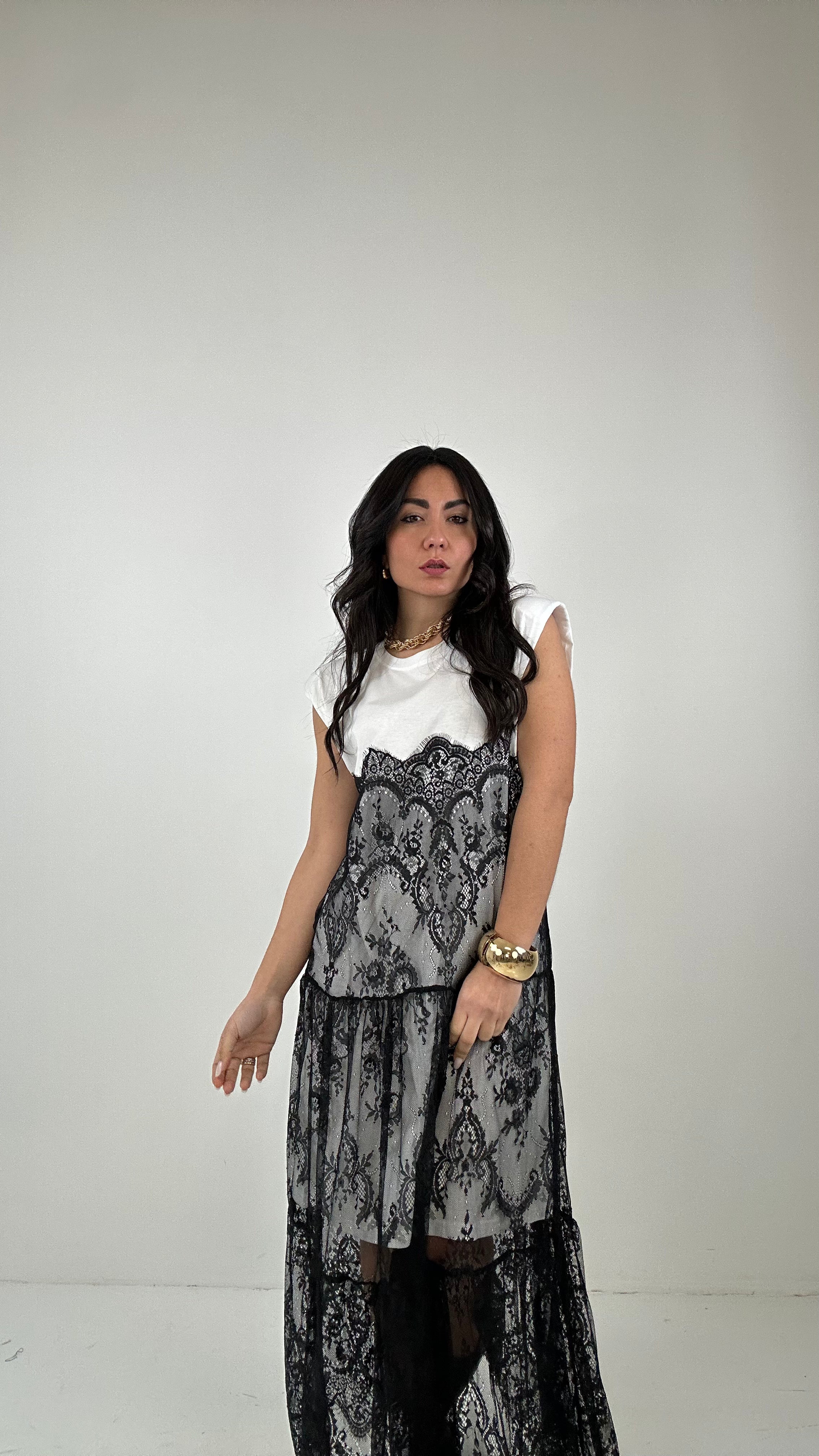 Maglia-ABITO CON PIZZO - BIANCO