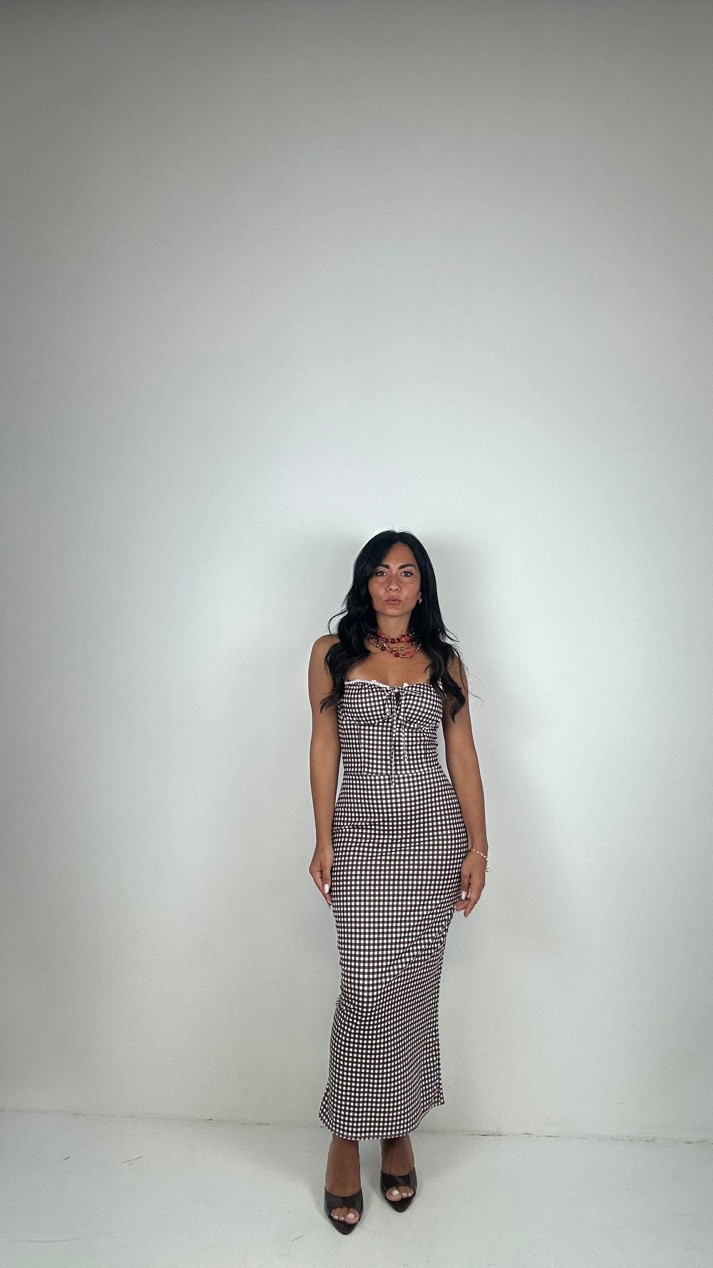 Vestito CON COPPA A POIS - MARRONE