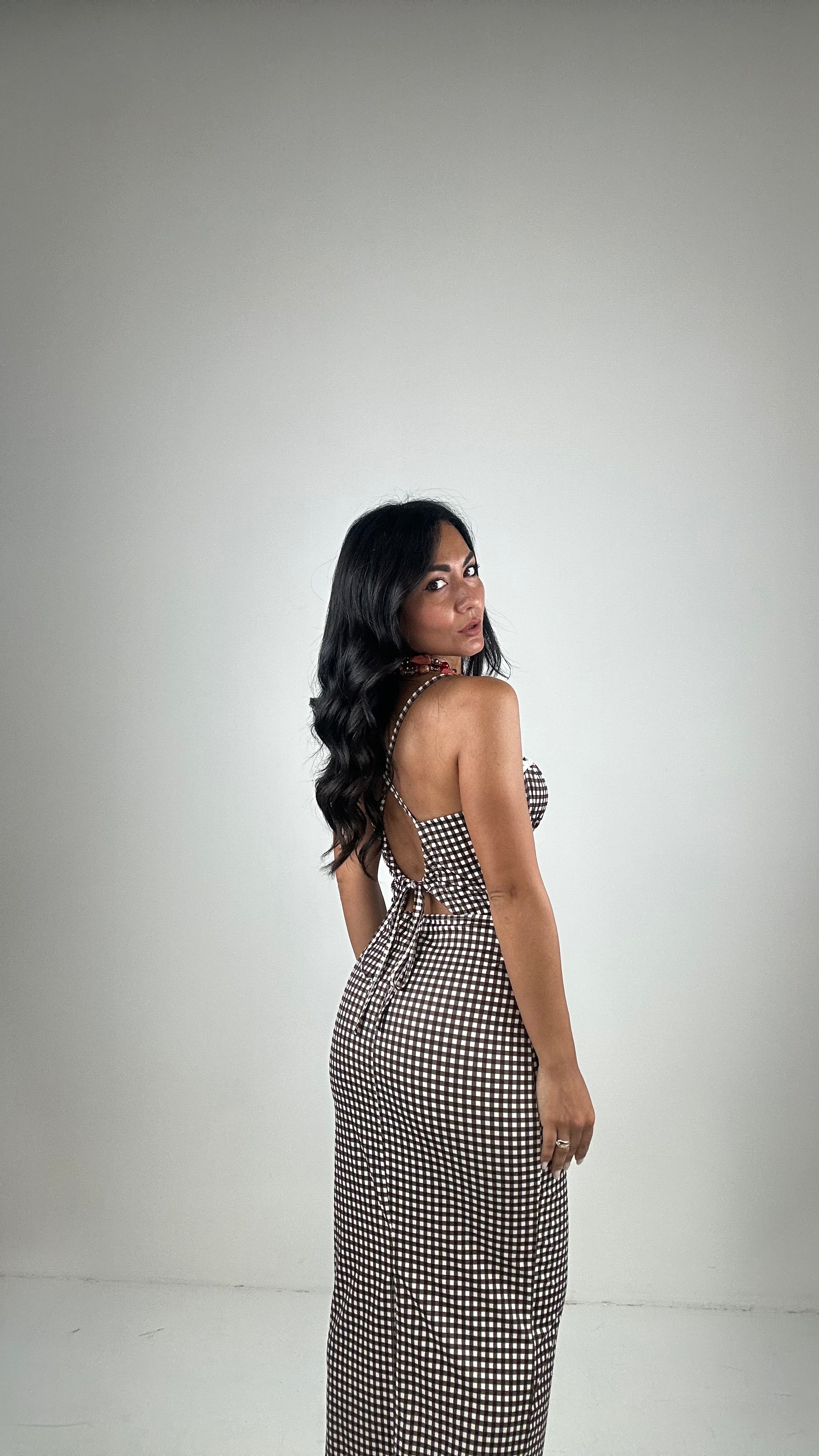 Vestito CON COPPA A POIS - MARRONE