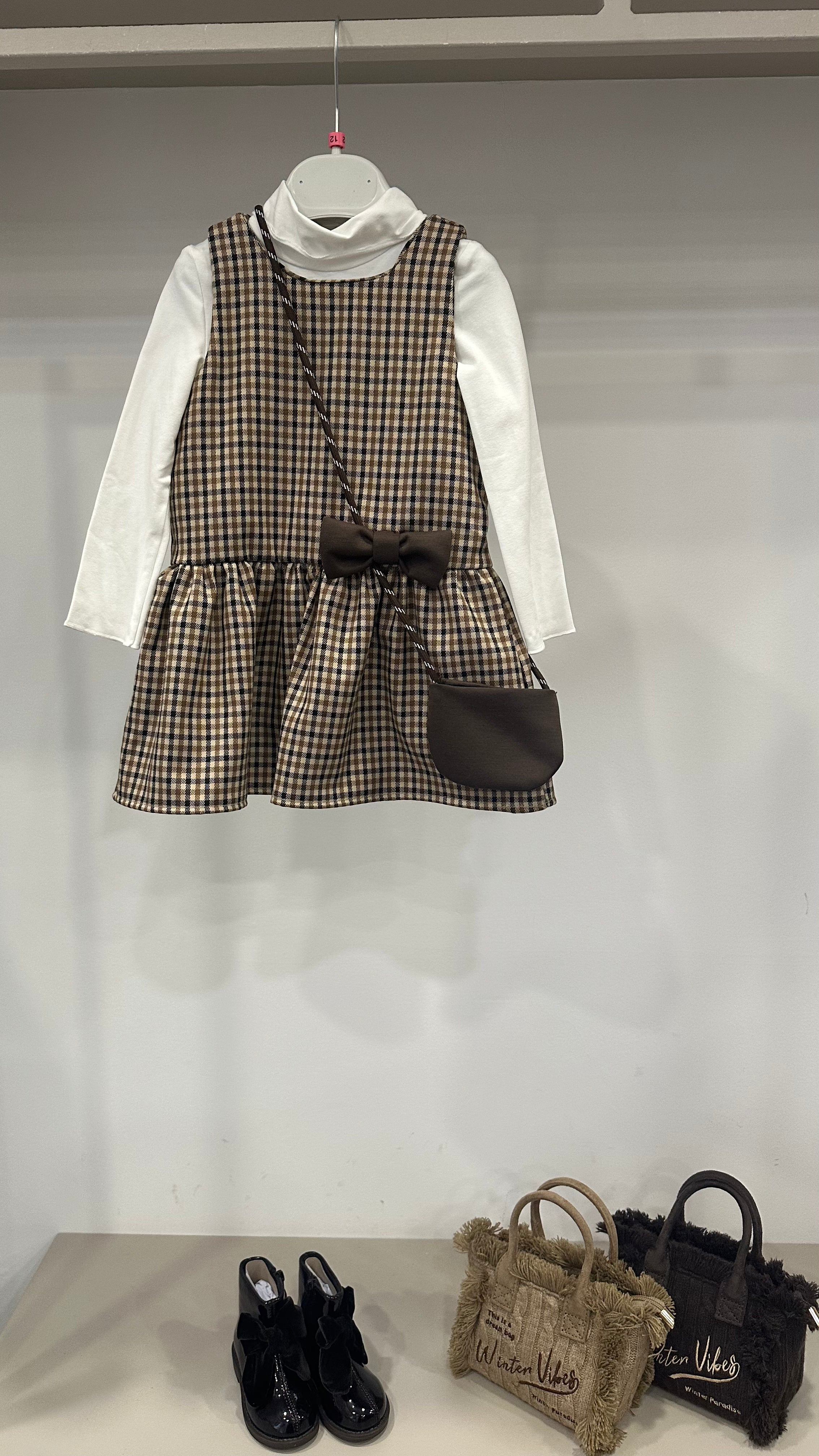 Vestitino CON BORSETTA QUADRETTI 12-36M - BEIGE