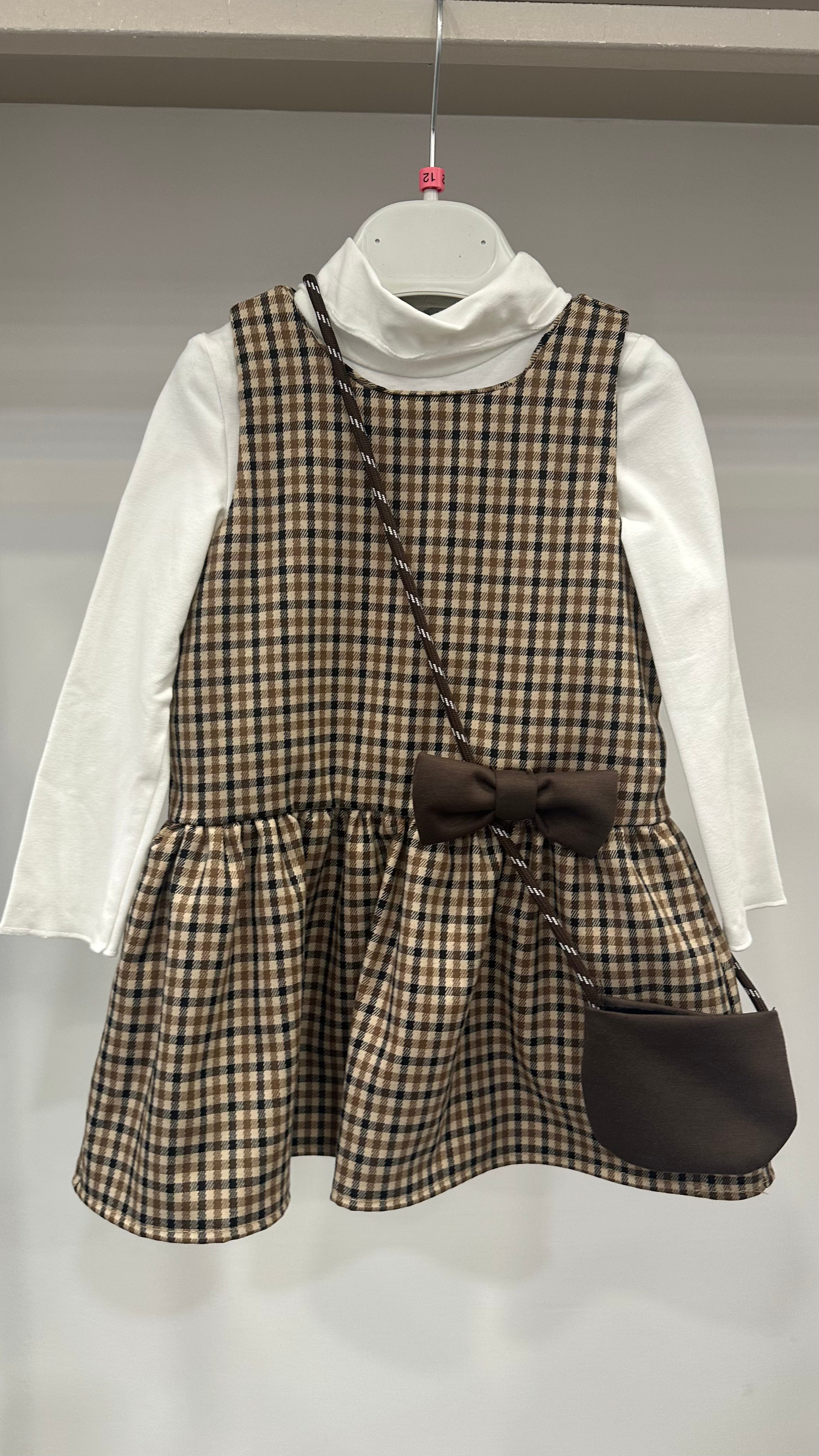 Vestitino CON BORSETTA QUADRETTI 12-36M - BEIGE