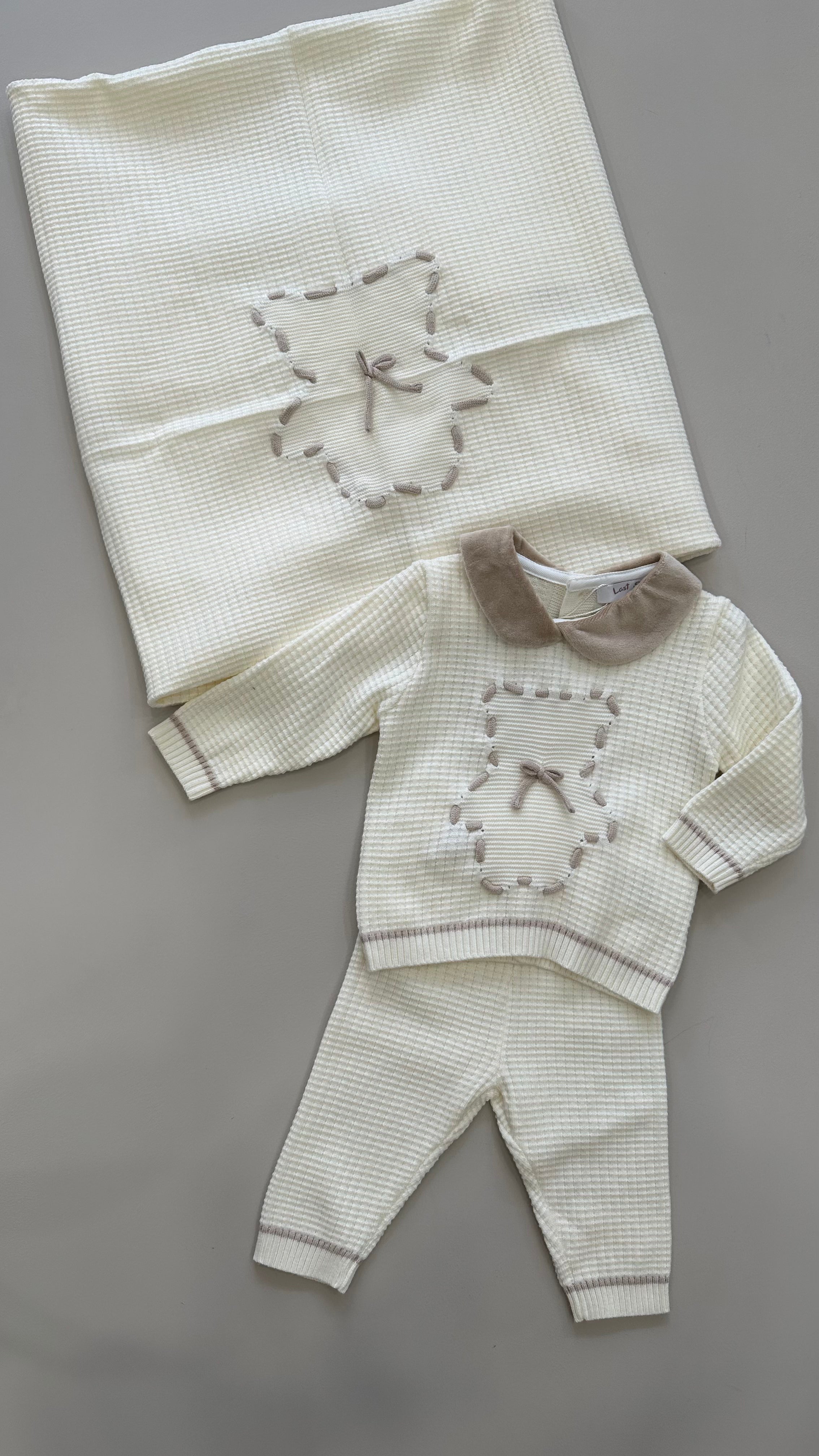 Set NASCITA ORSO TRAPUNTATO 1-3M - PANNA