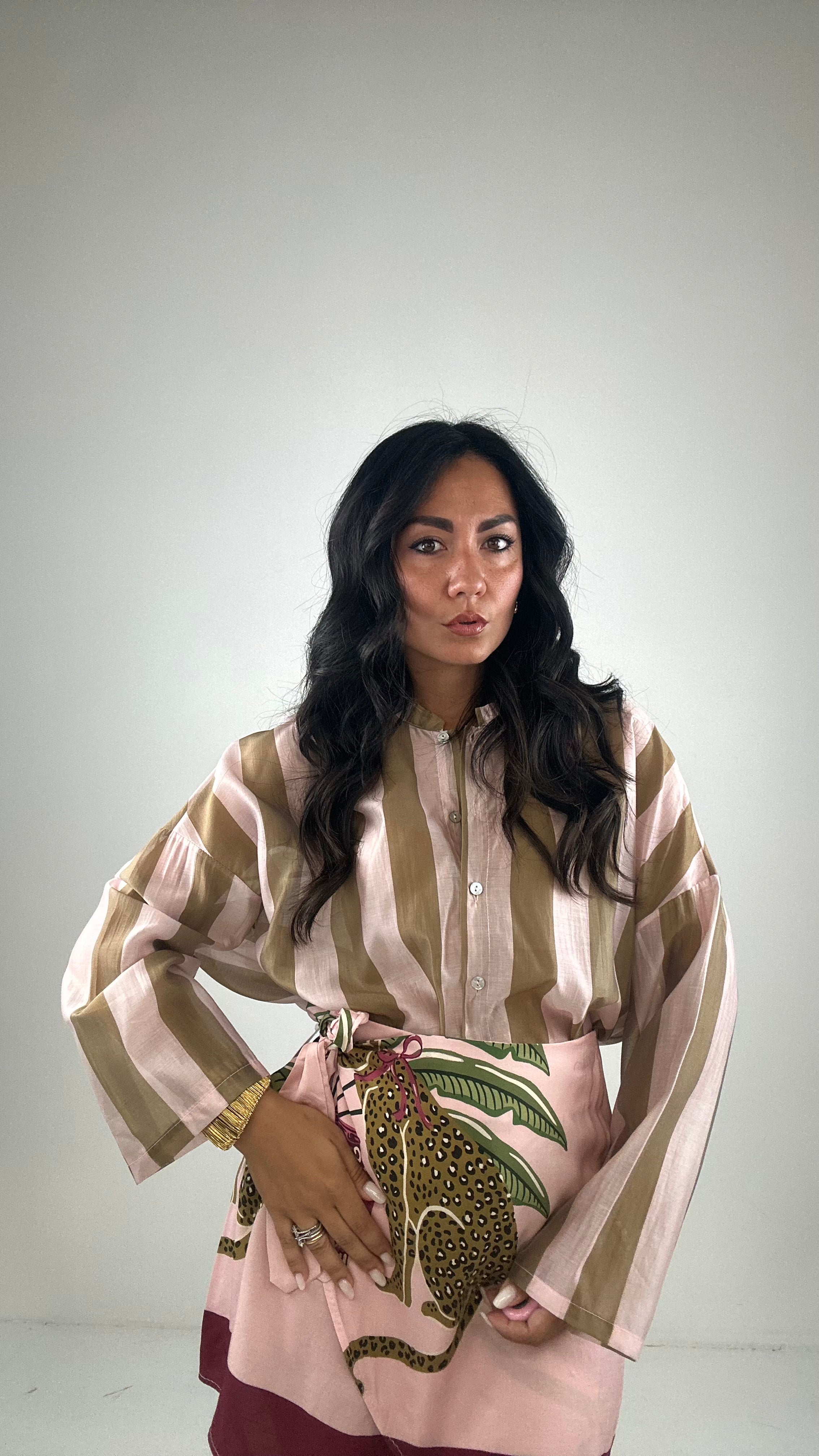 Camicia A RIGHE - ROSA-VERDE MILITARE
