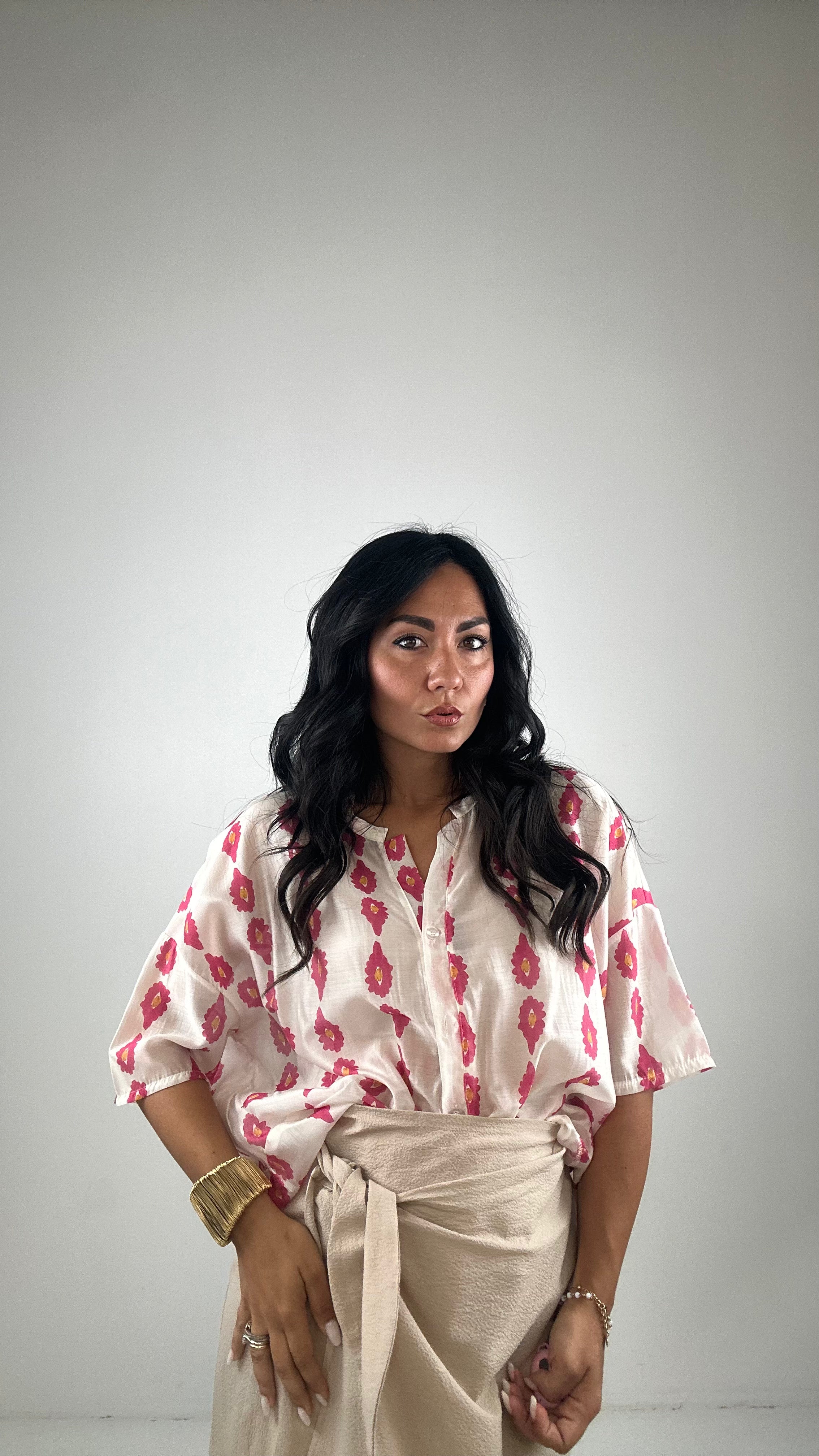 Camicia MEZZA MANICA - bianco-fuxia