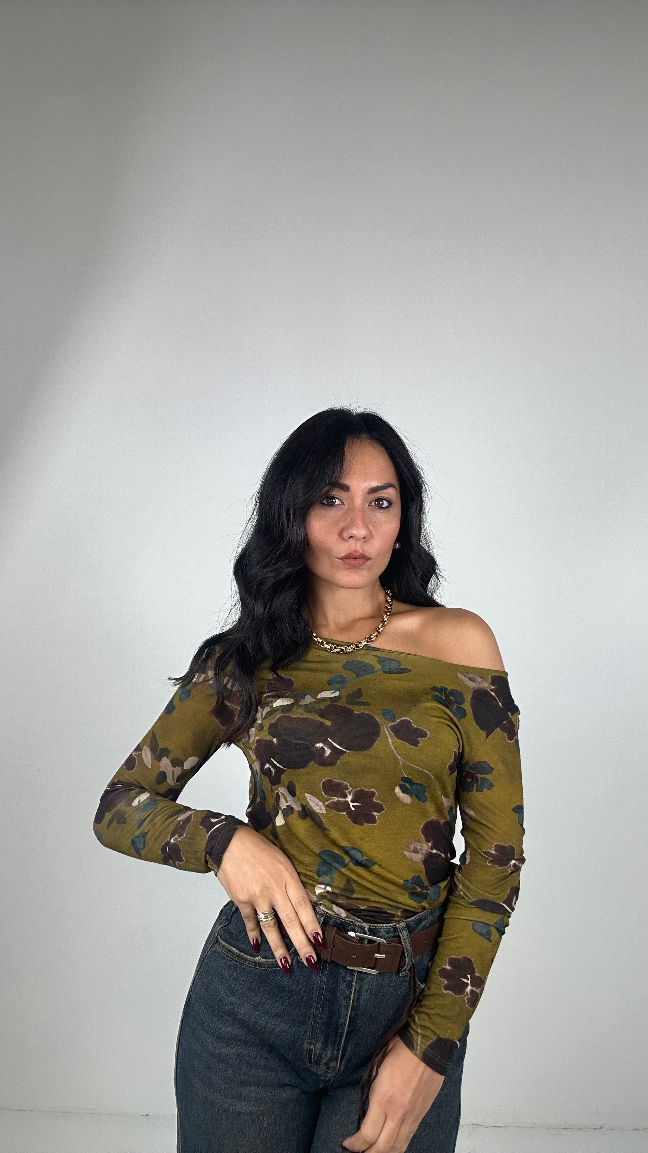 Maglia CASHMERE FIORATA - VERDE MILITARE