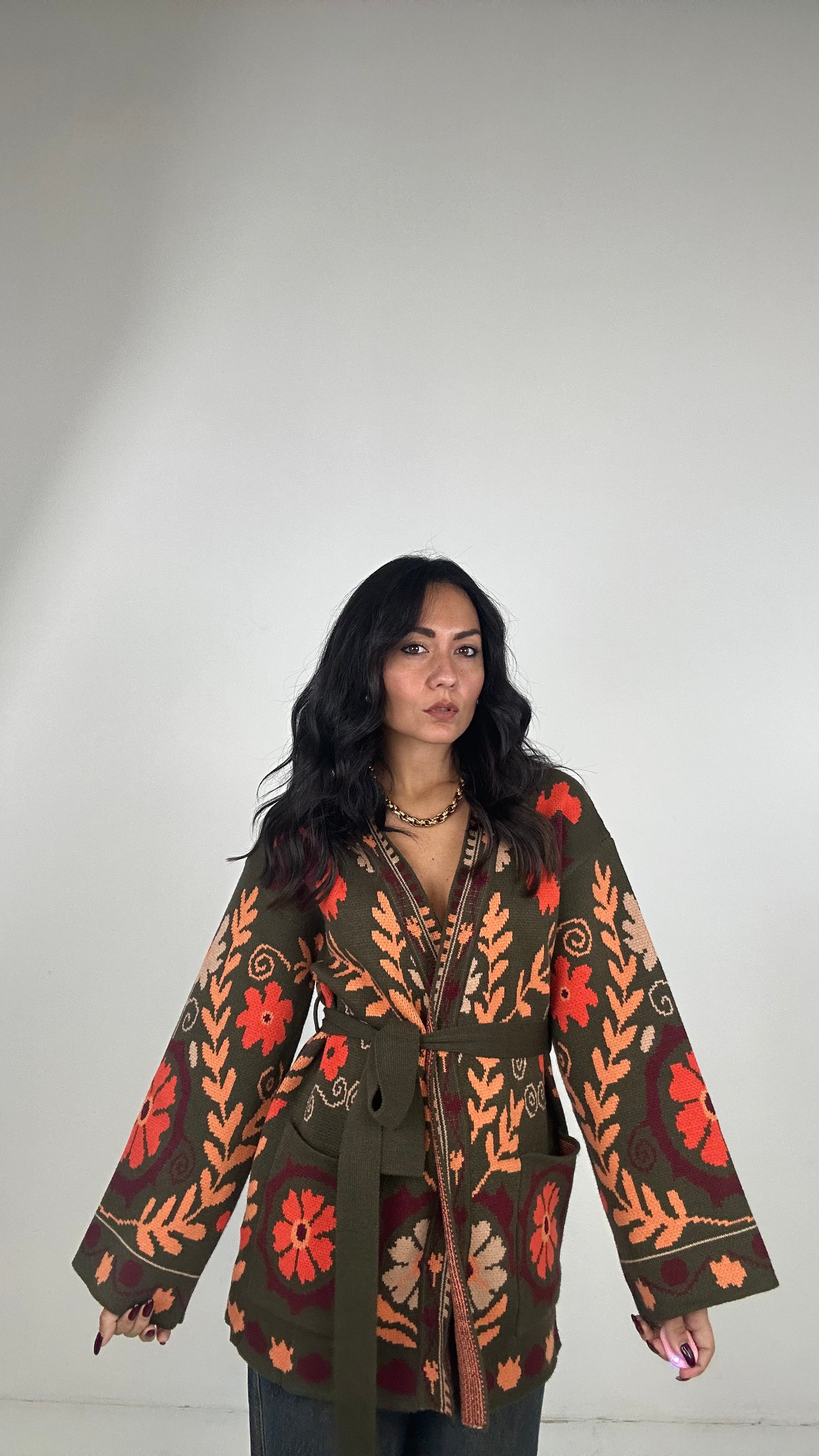 Cardigan INDIA - VERDE MILITARE