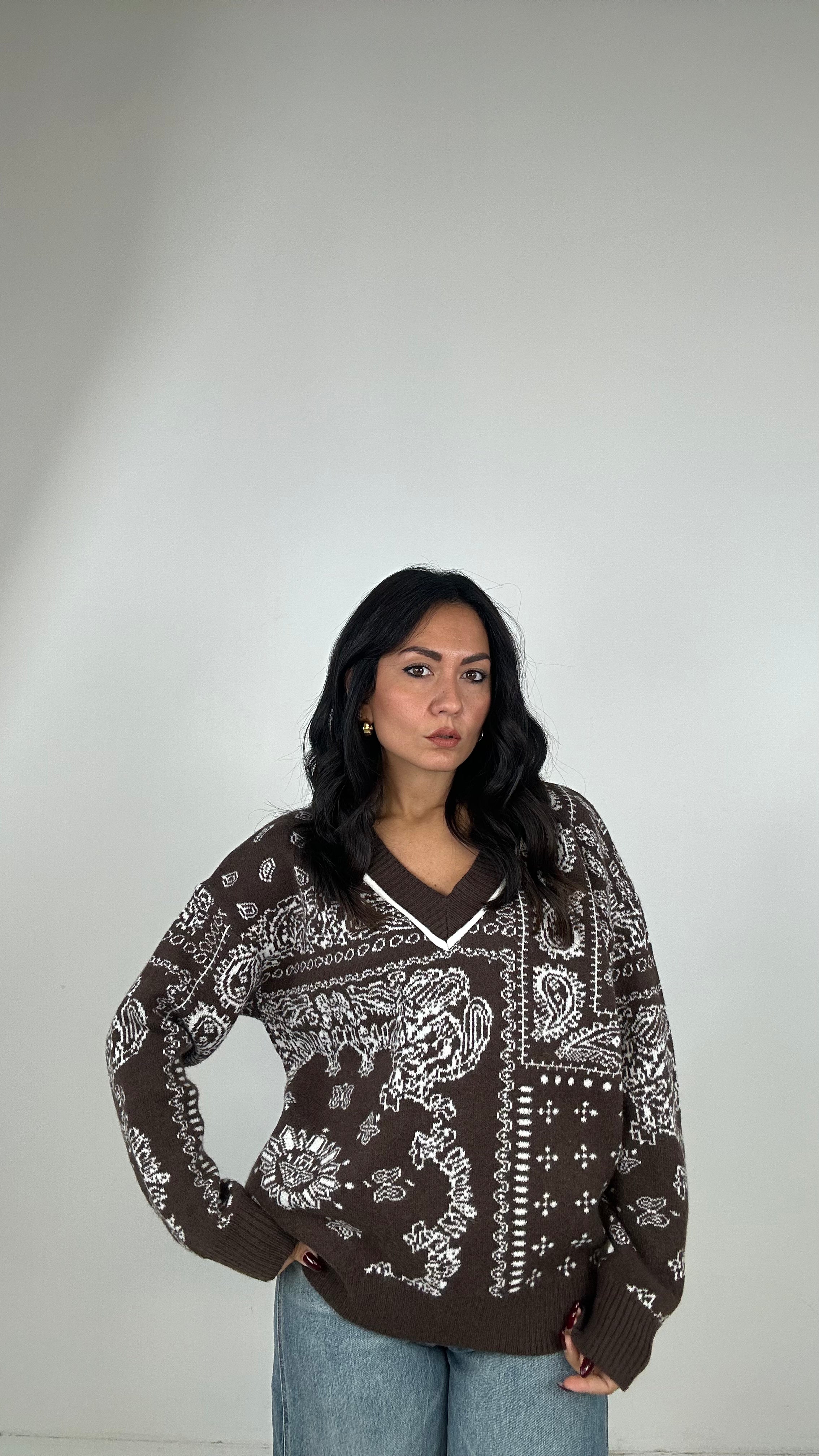 Pull V BANDANA - MARRONE