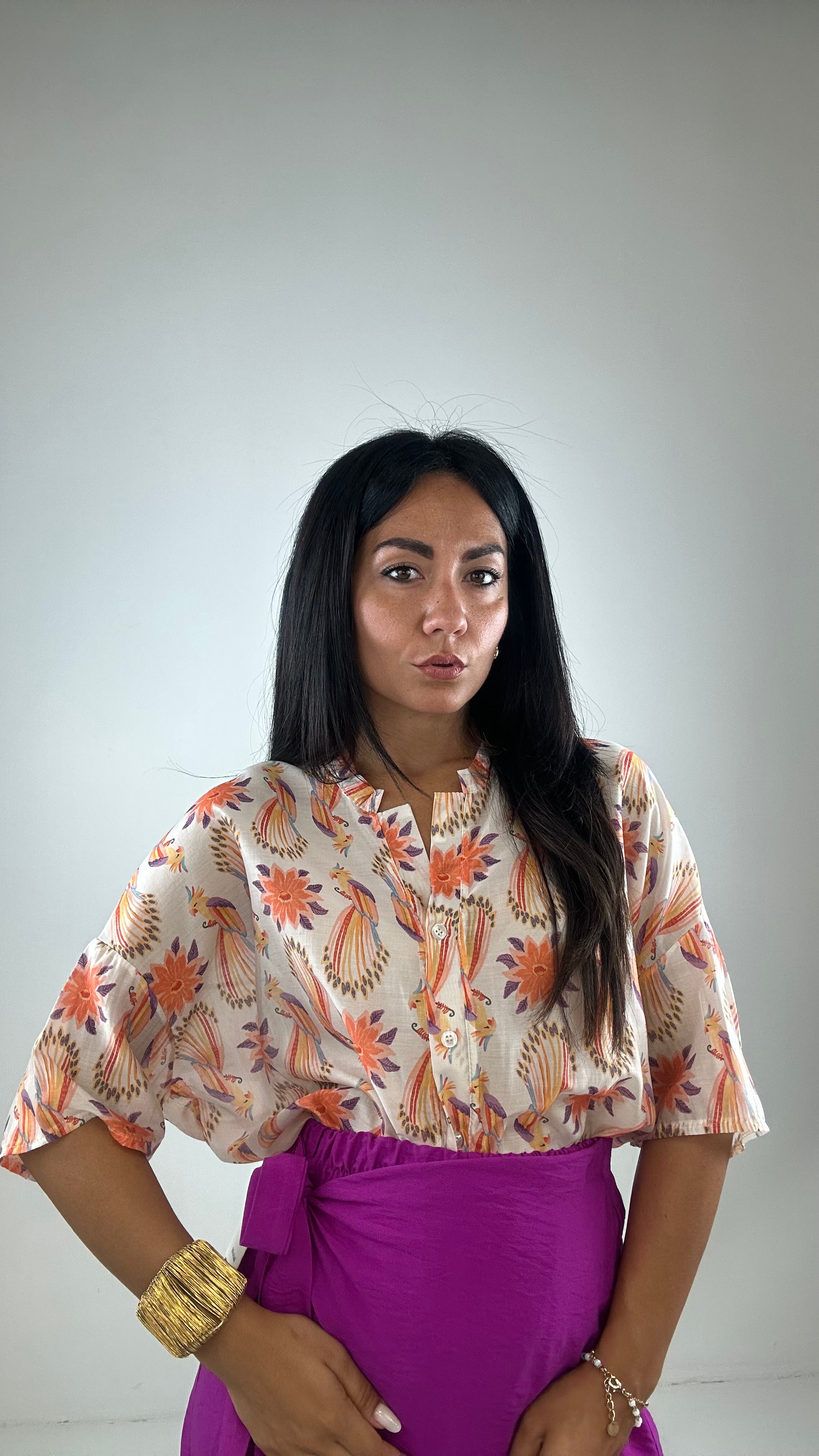 Camicia MEZZA MANICA - BIANCO-ARANCIO