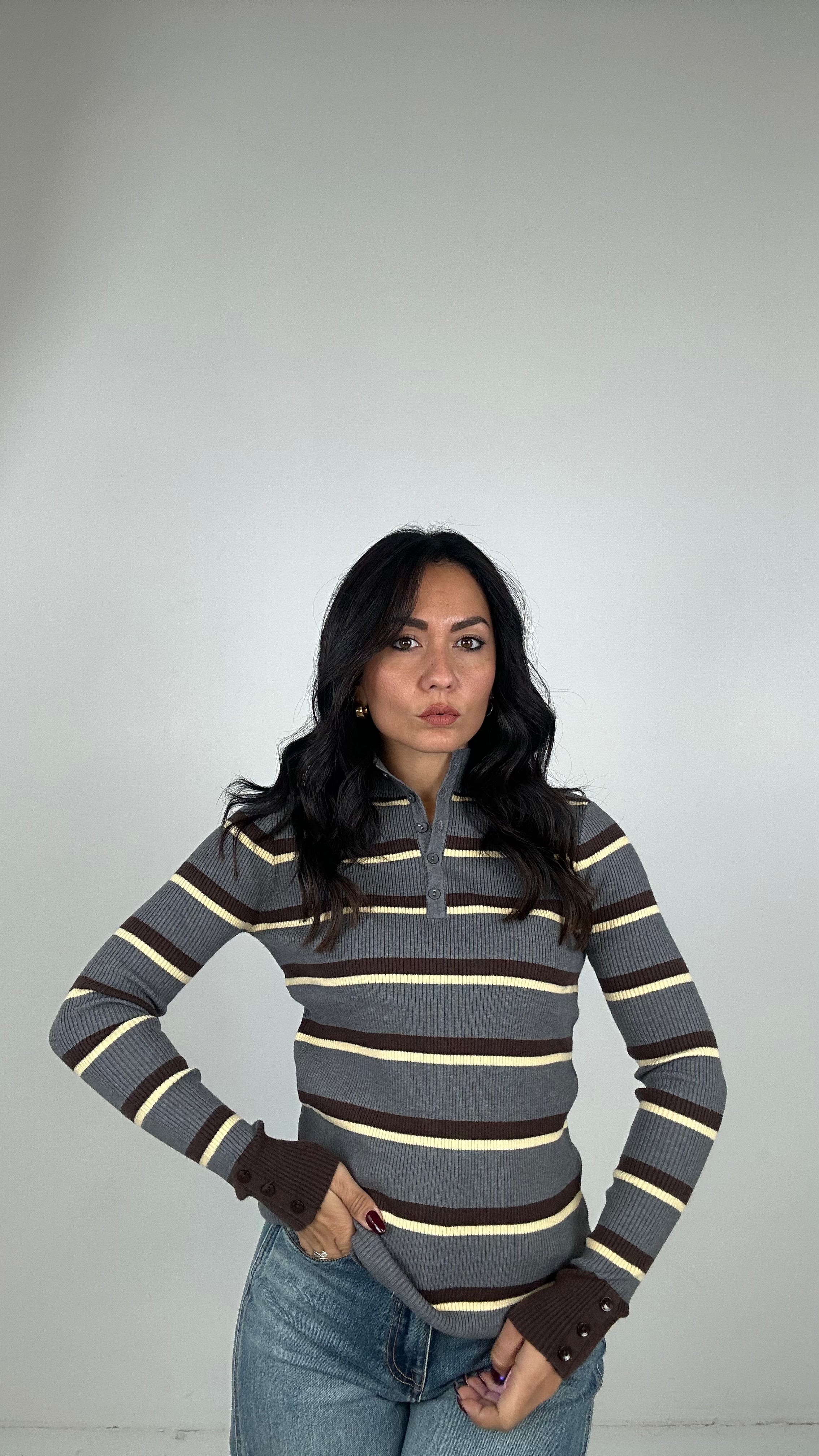 Polo NO COLLO RIGHE - GRIGIO