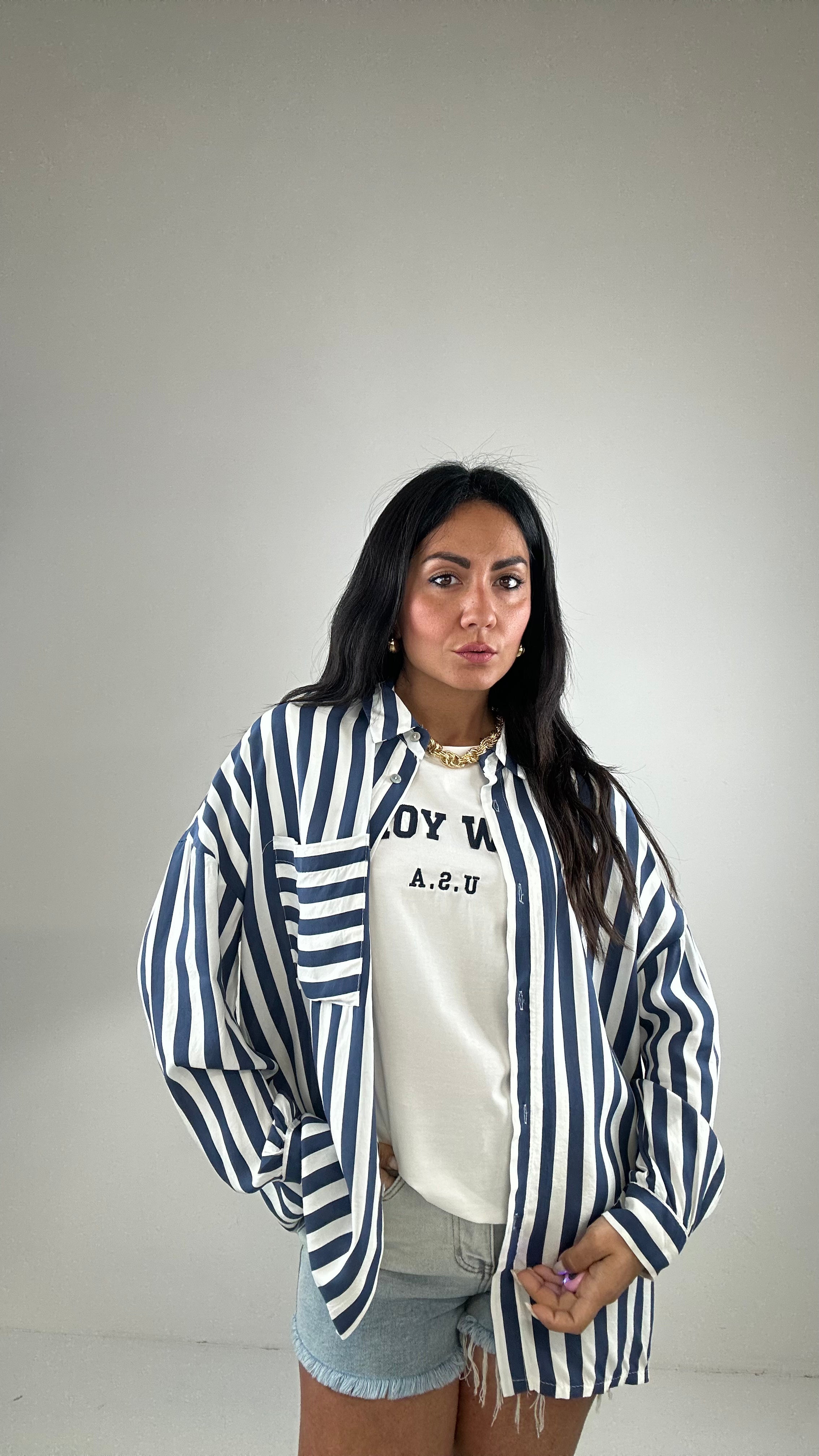 Camicia RIGHE CON TASCHINO - BLU