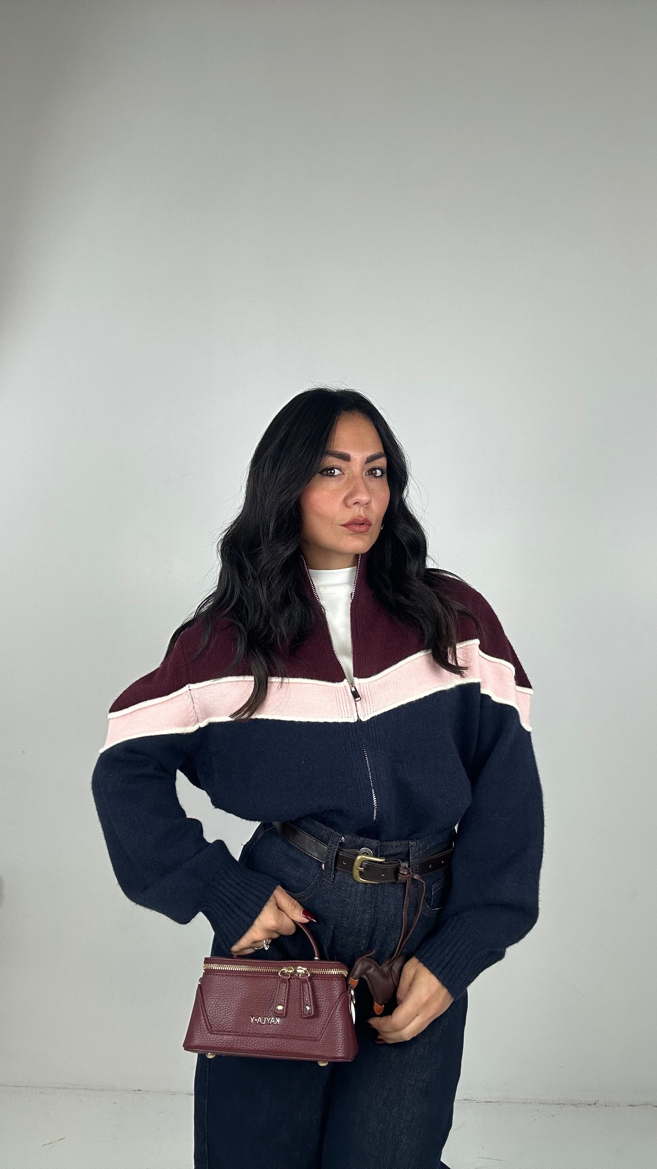 Cardigan CON CERNIERA COLOR - BORDEAUX
