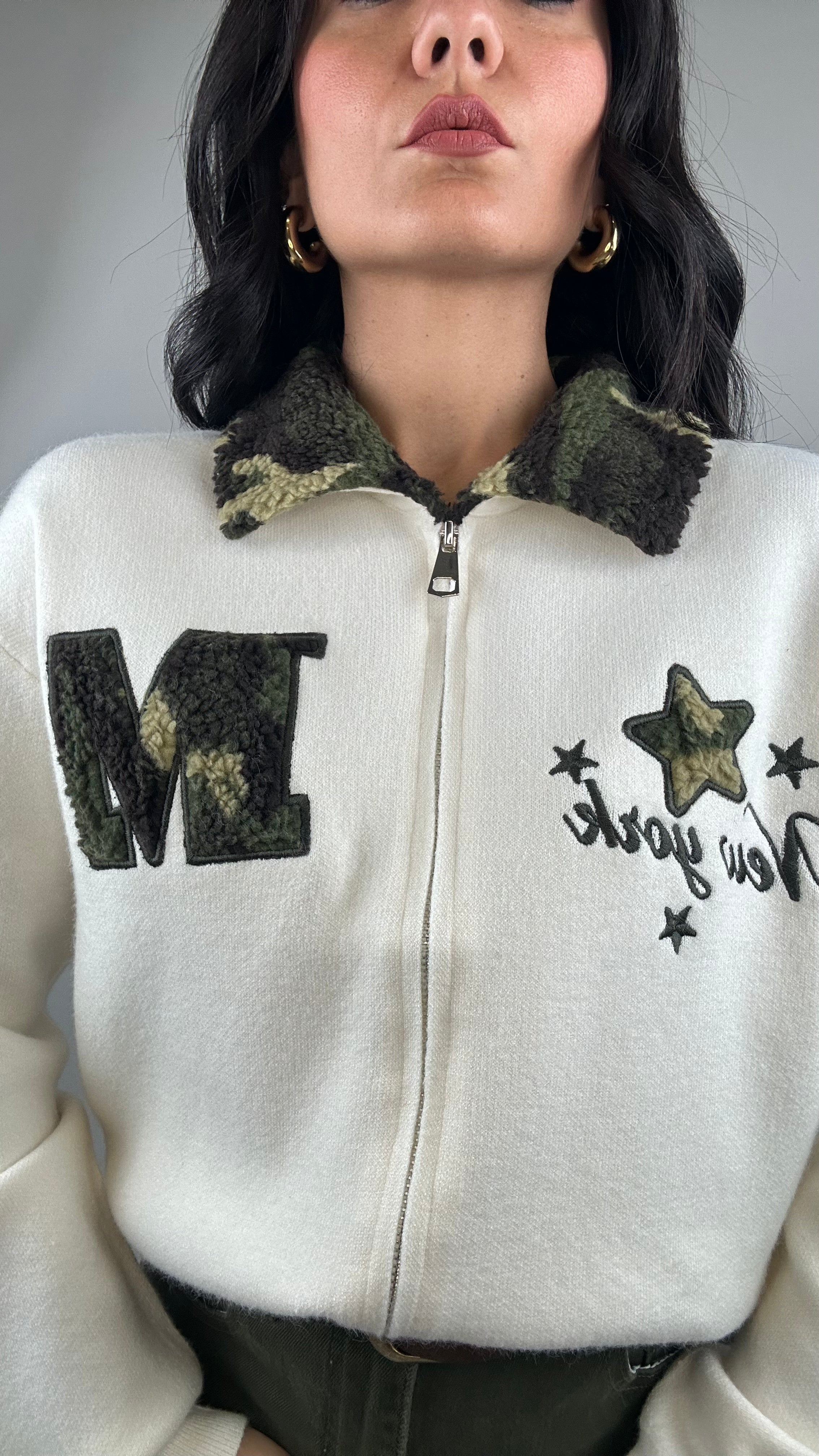 Cardigan COLLO MILITARE - PANNA