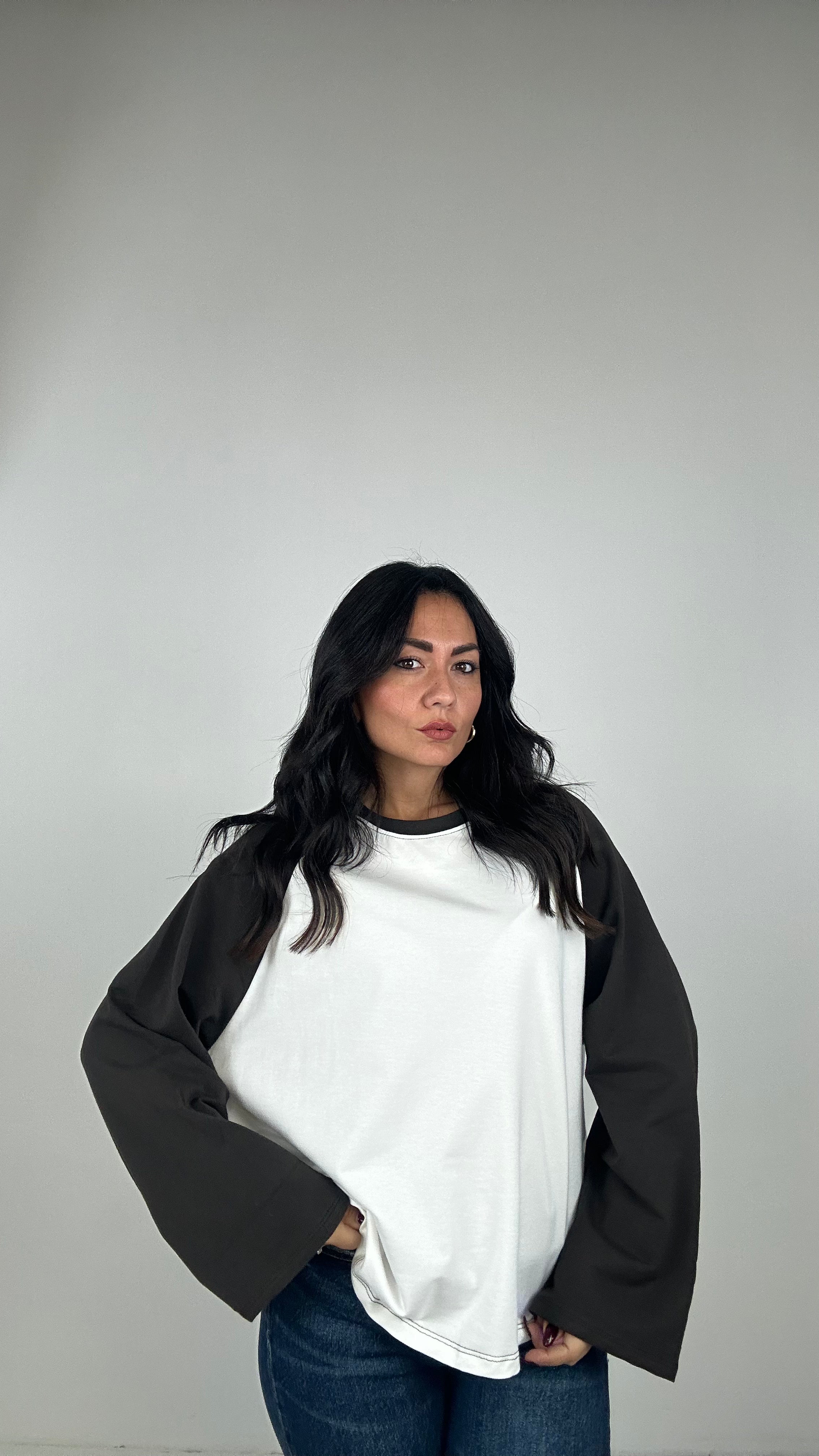 T-shirt MANICA LARGA BICOLOR - MARRONE