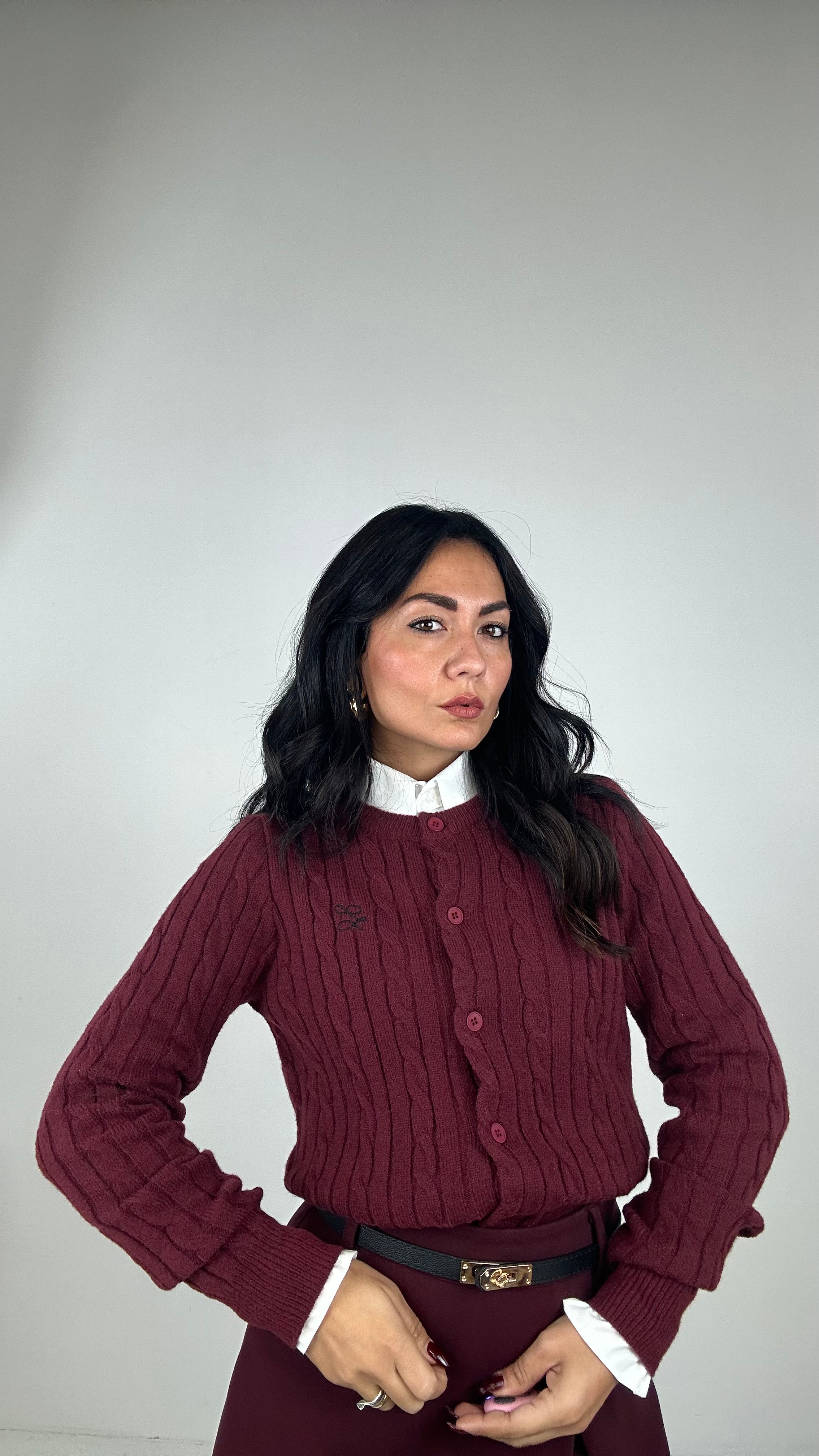 Cardigan TRECCE L - BORDEAUX