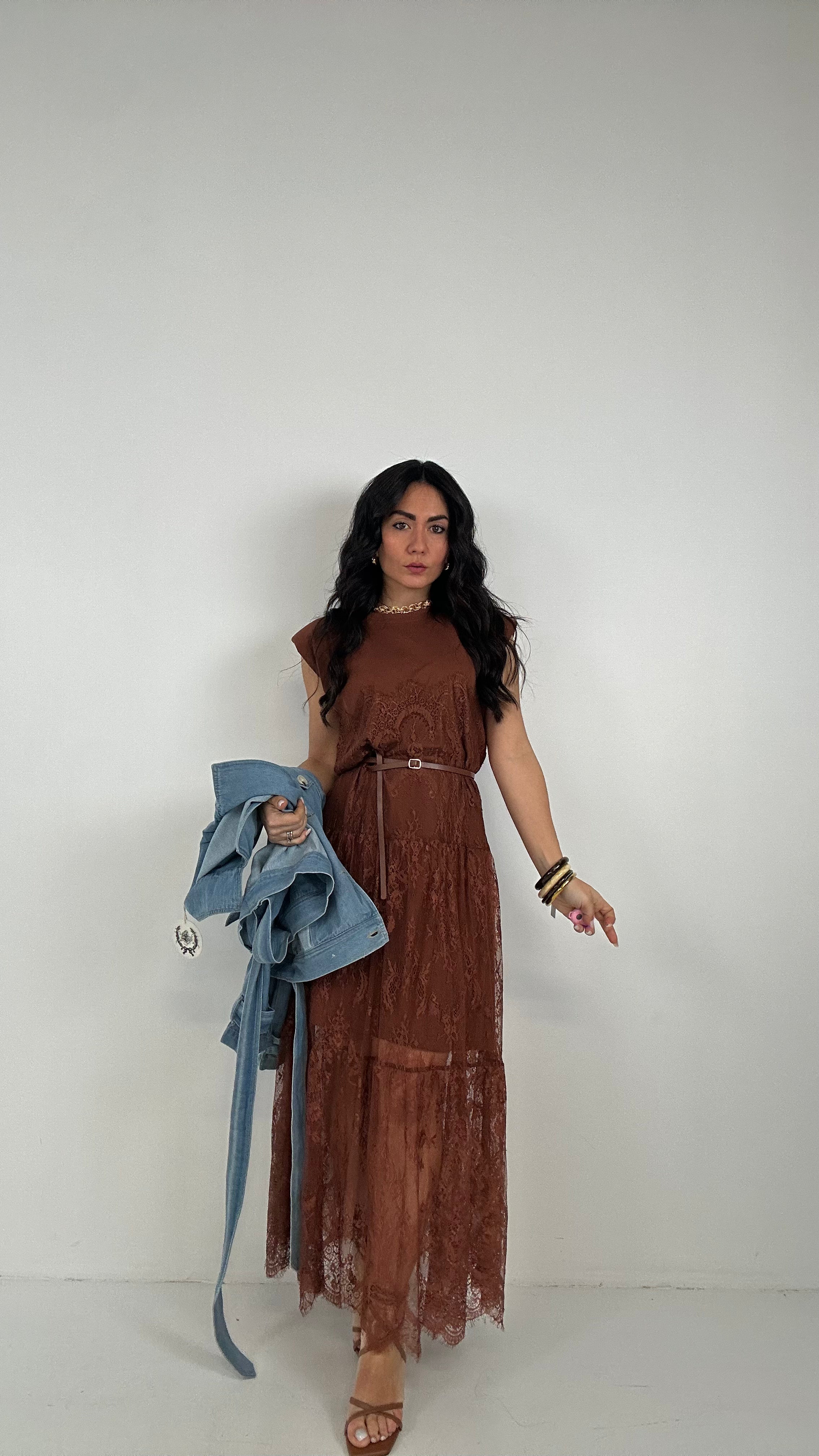 Maglia-ABITO CON PIZZO - MARRONE