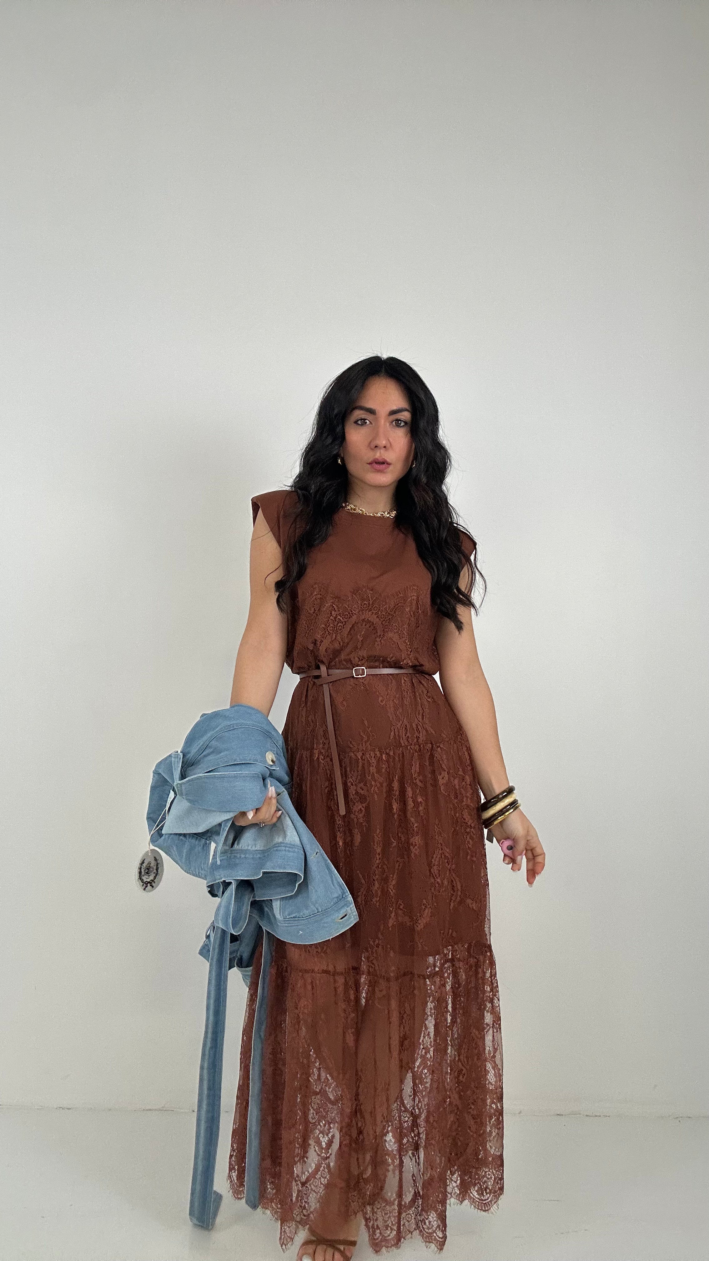 Maglia-ABITO CON PIZZO - MARRONE