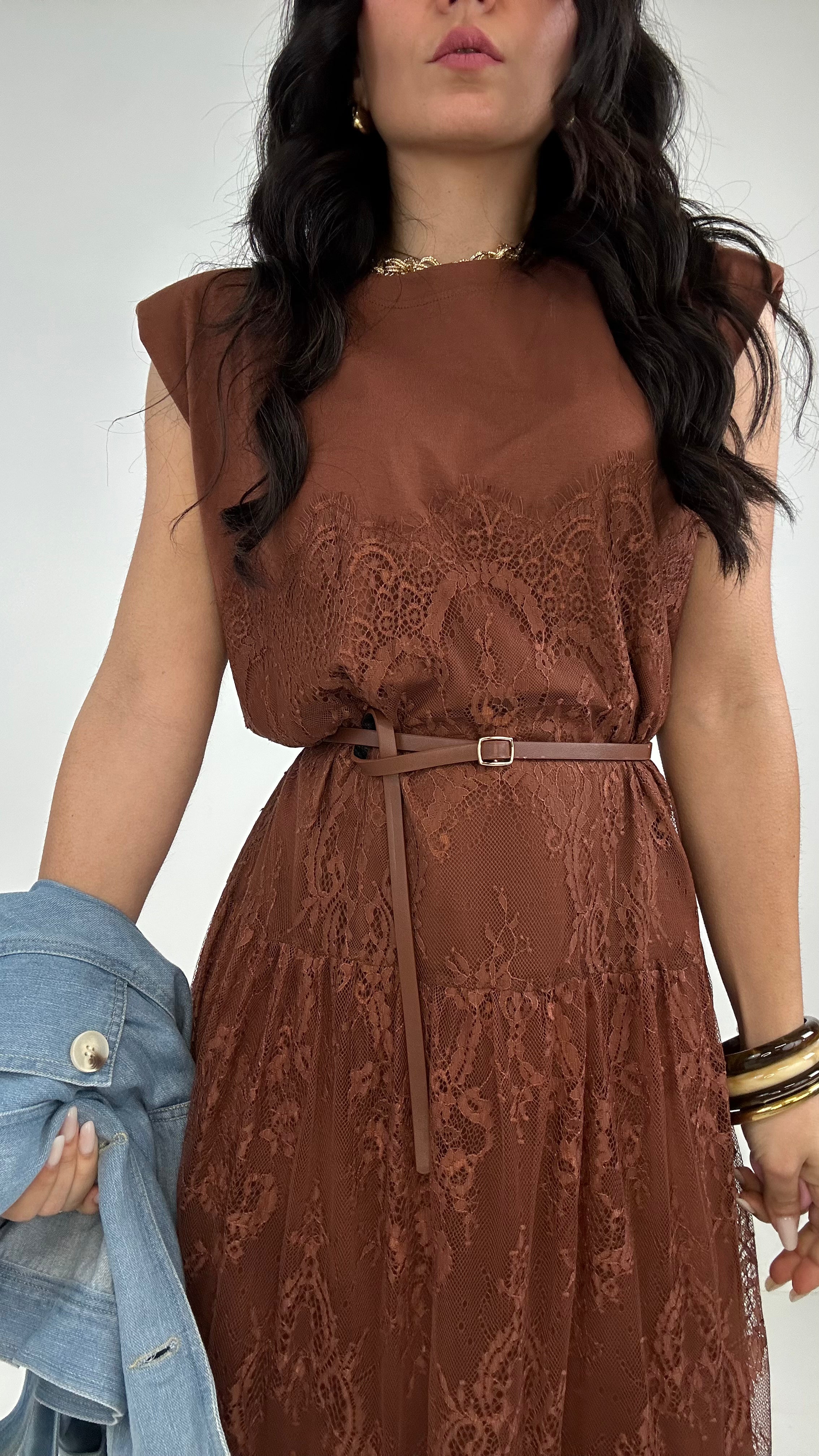 Maglia-ABITO CON PIZZO - MARRONE