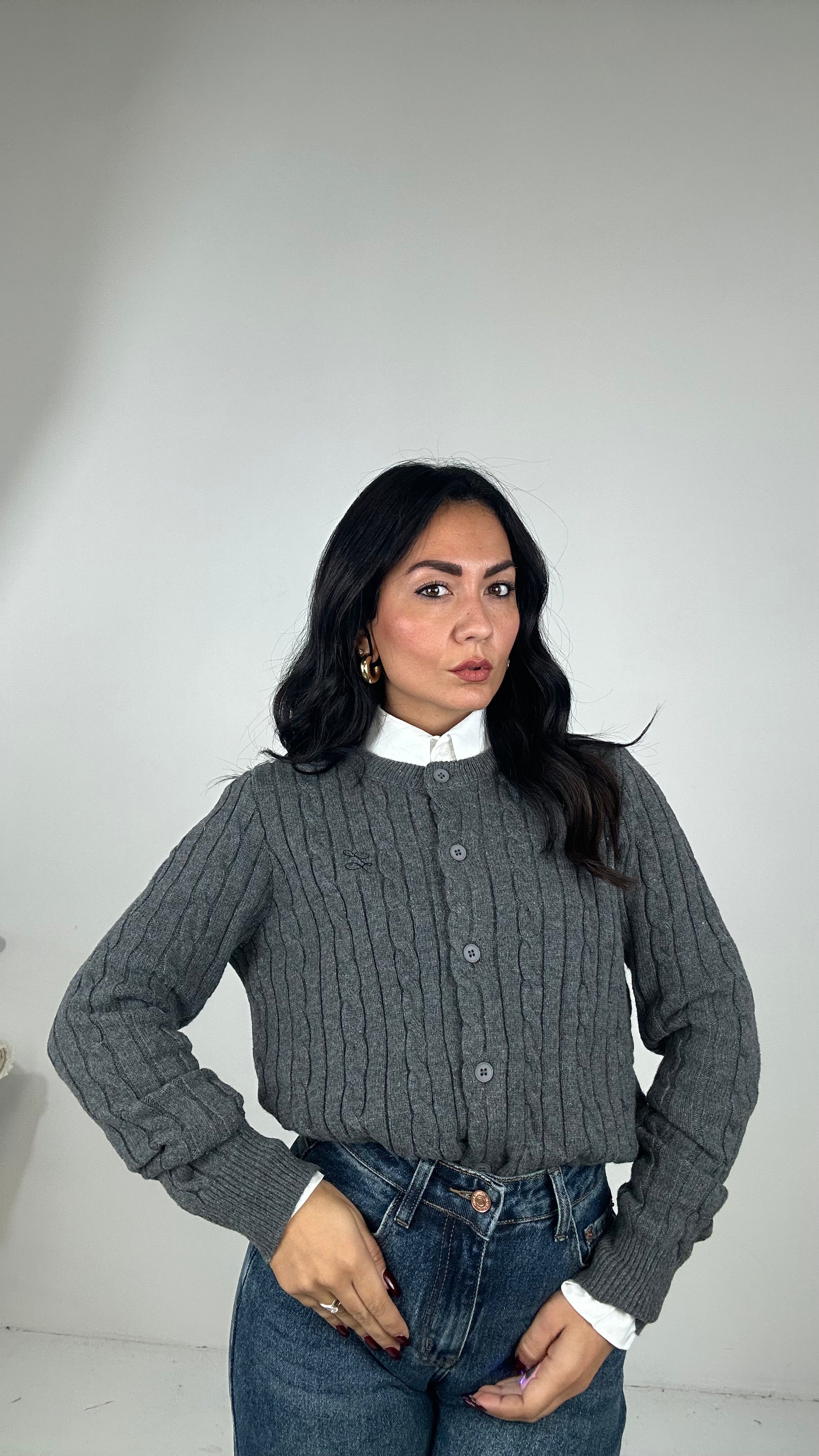 Cardigan TRECCE L - GRIGIO