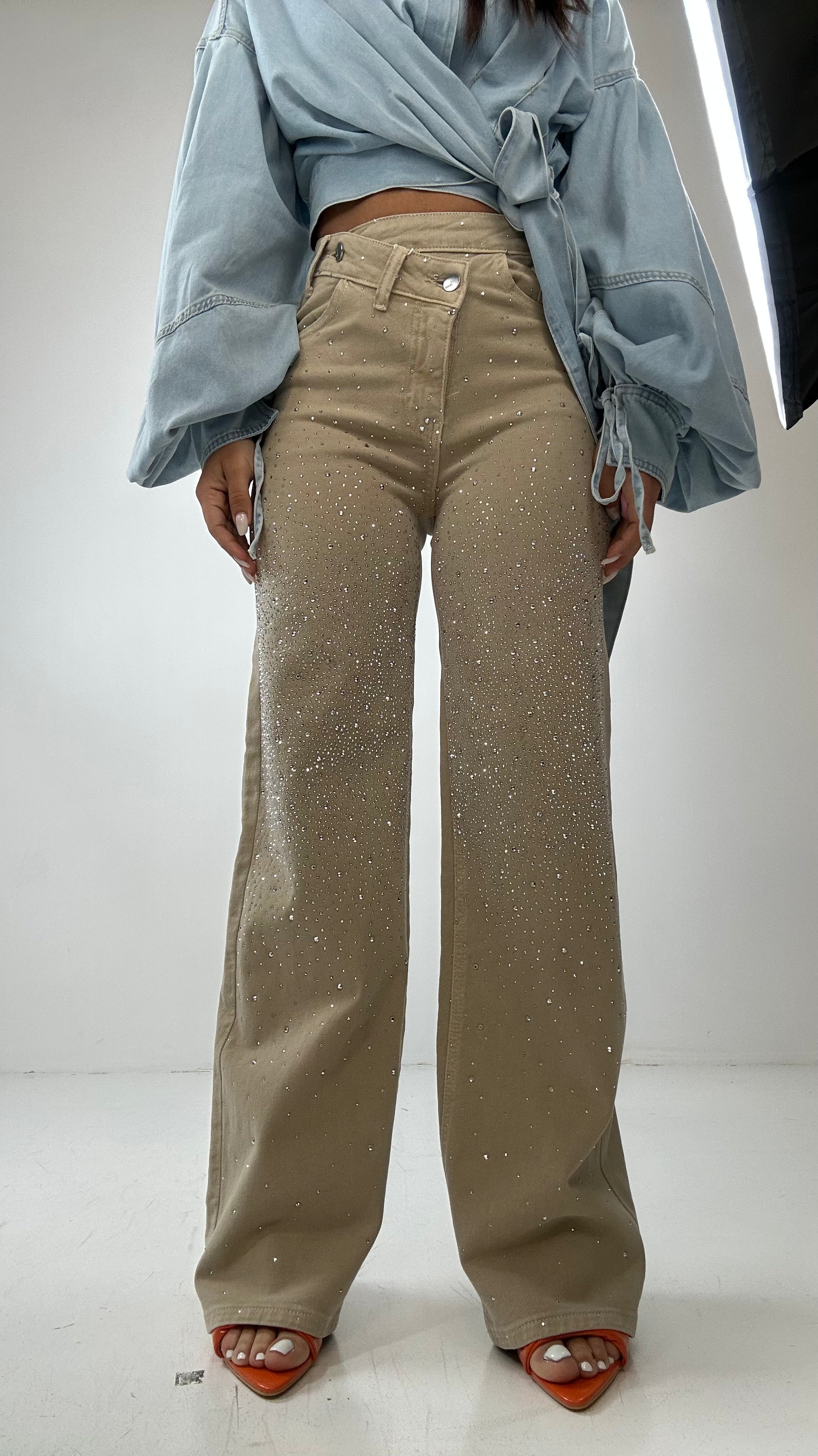 Jeans WIDE CINTO TRASV LUX - BEIGE
