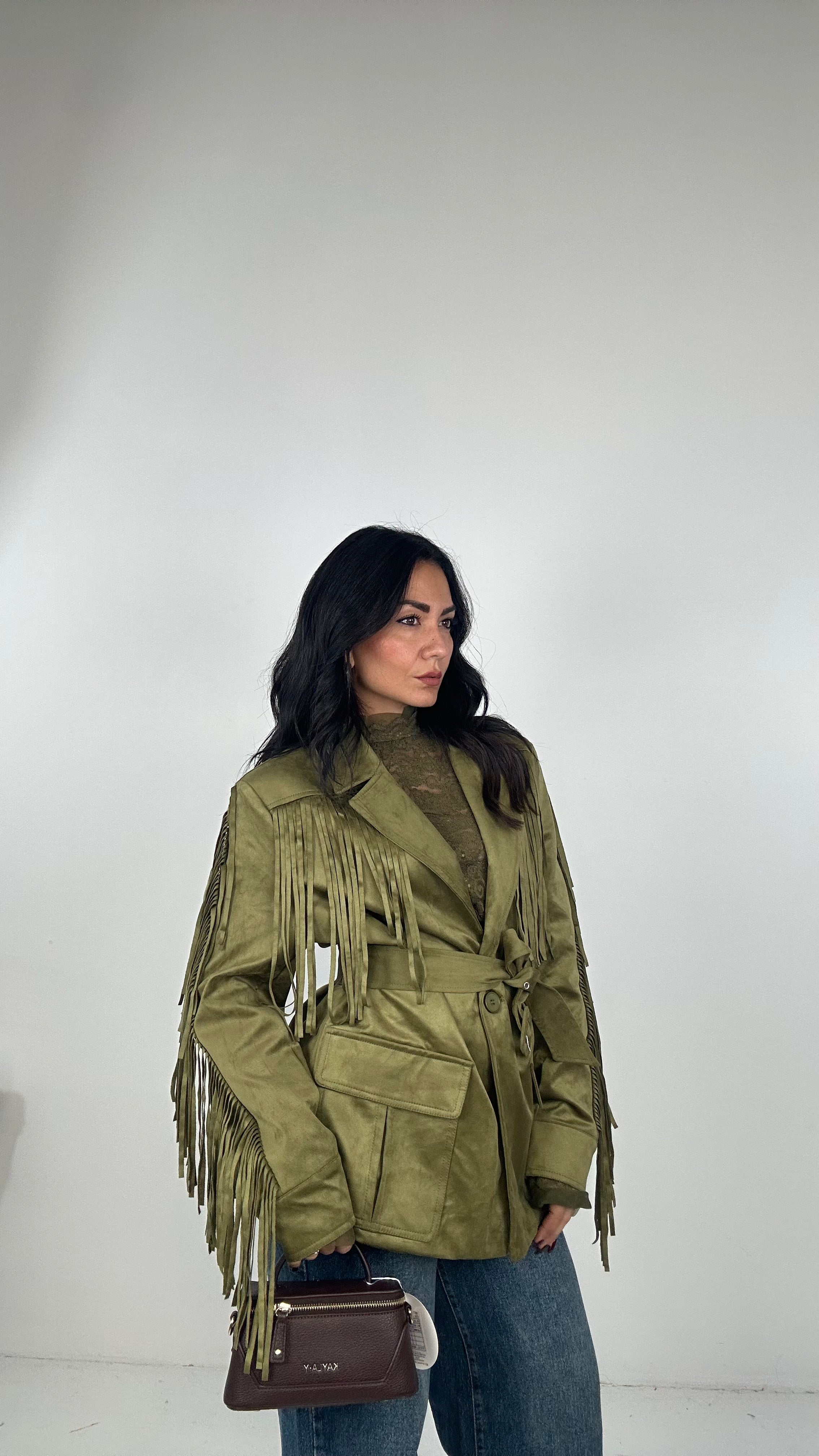 Giacca IN CAMOSCIO FRANGE - VERDE