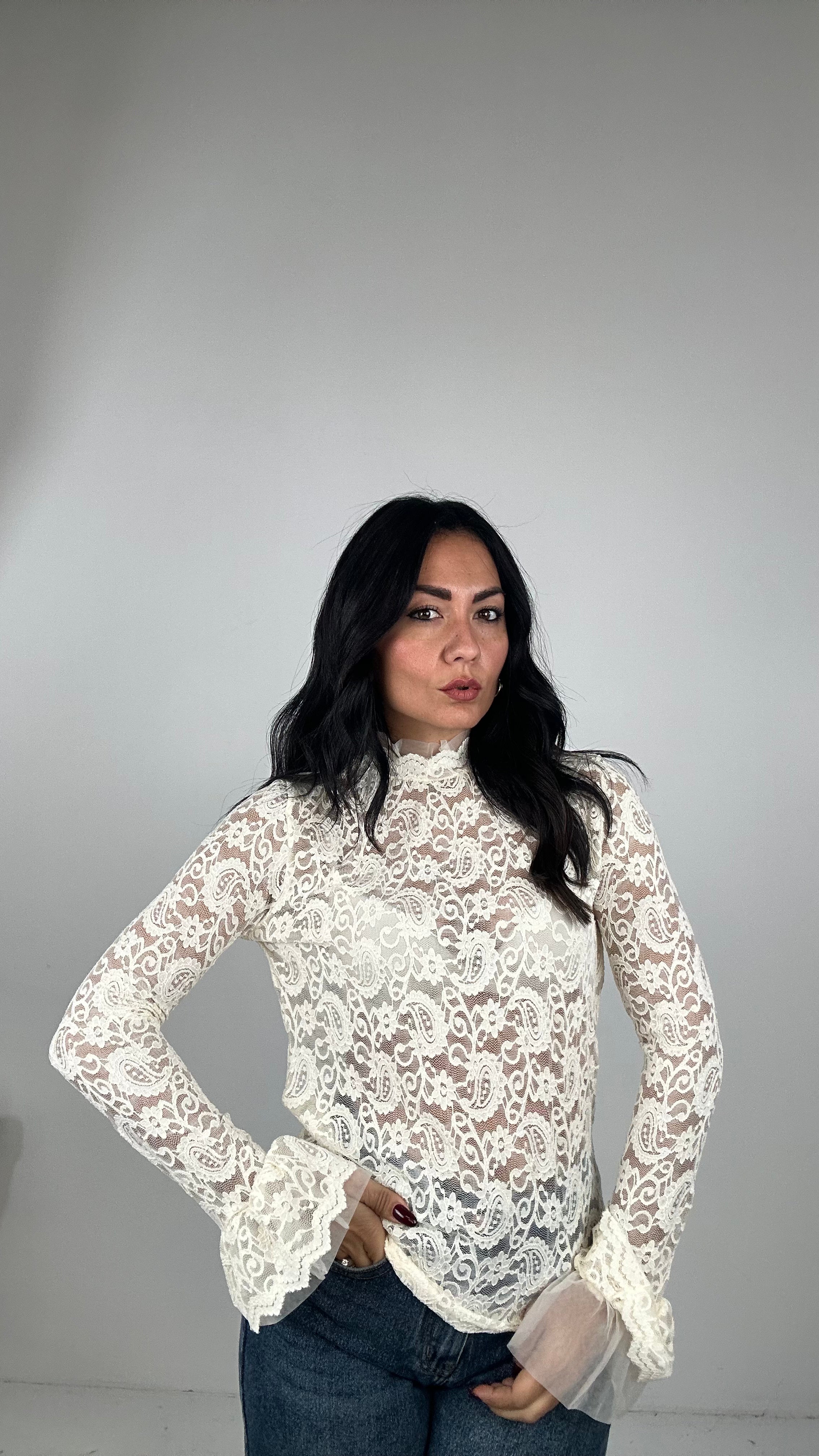 Blusa PIZZO MANICA LARGA - PANNA