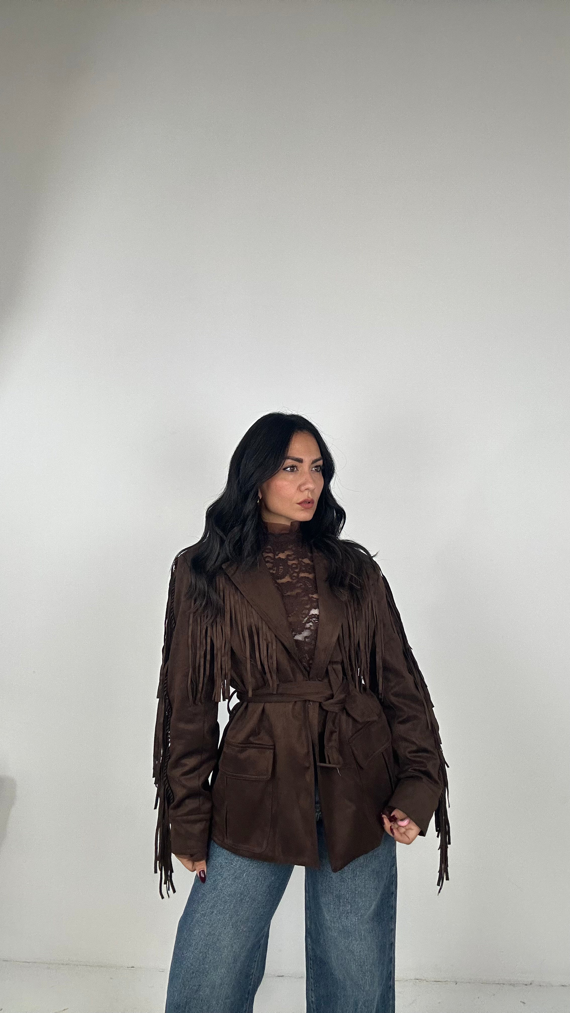 Giacca IN CAMOSCIO FRANGE - MARRONE