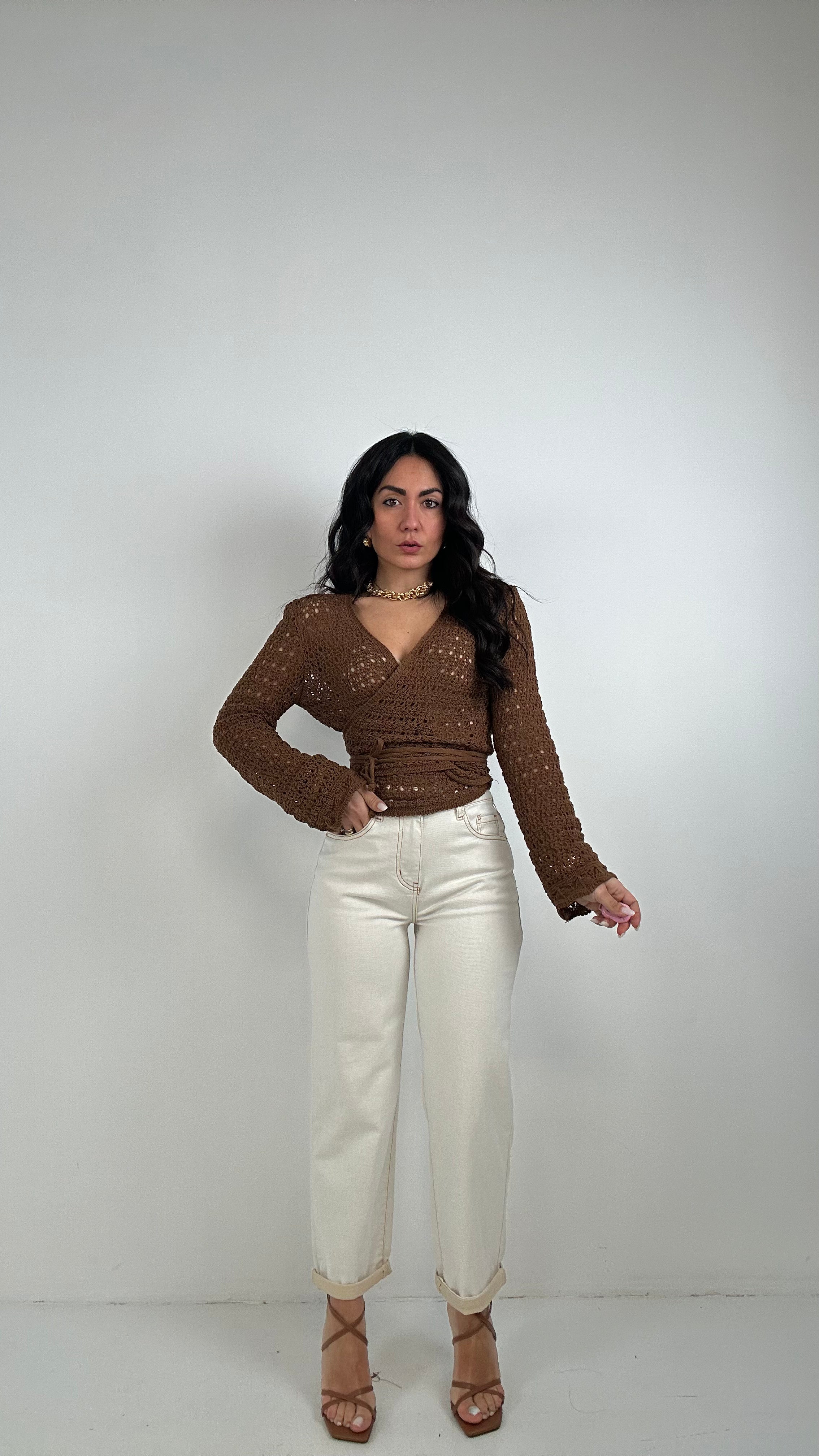 Jeans MOM-FIT PIEGHETTA BEIGE - BIANCO