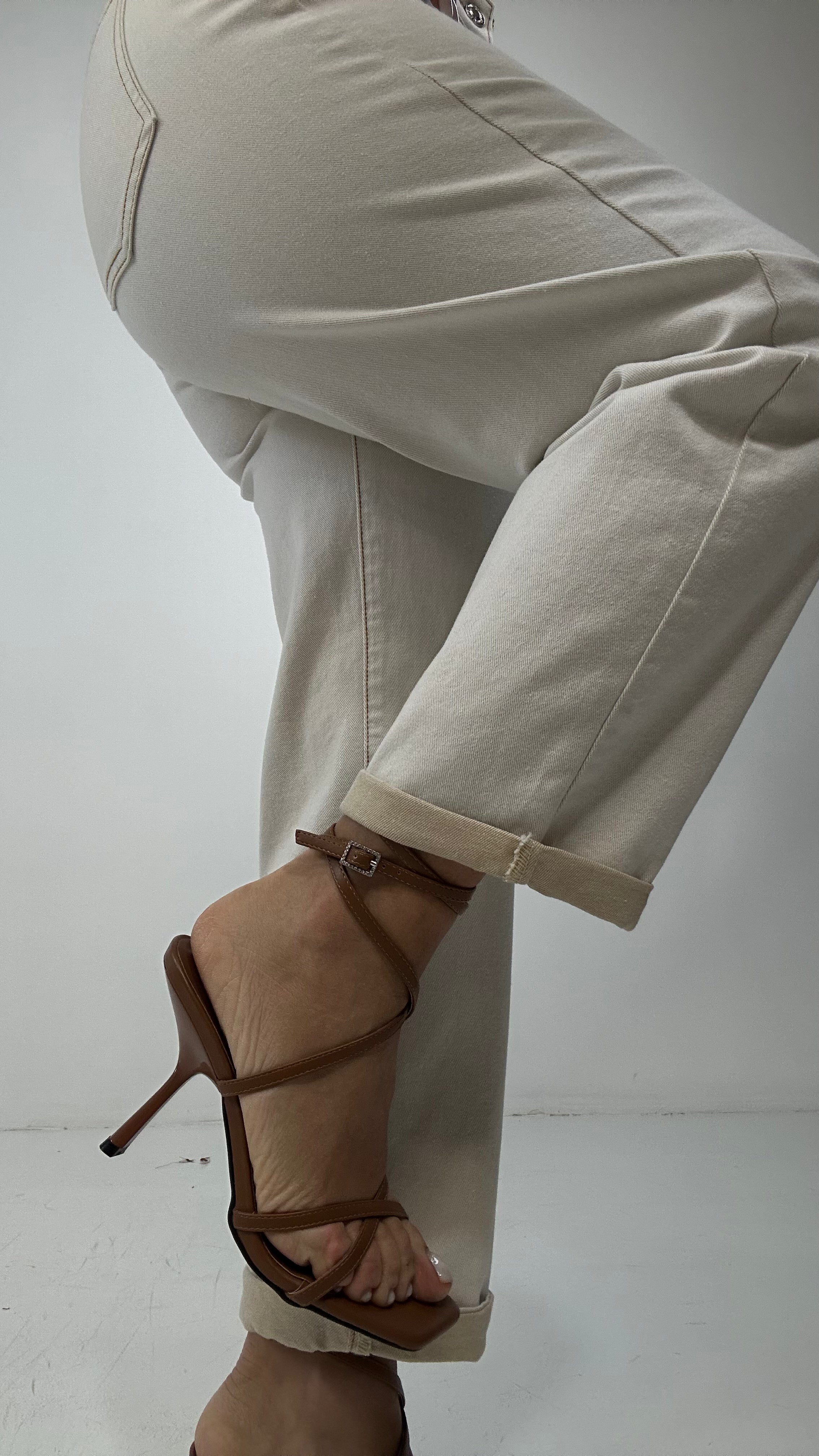 Jeans MOM-FIT PIEGHETTA BEIGE - BIANCO