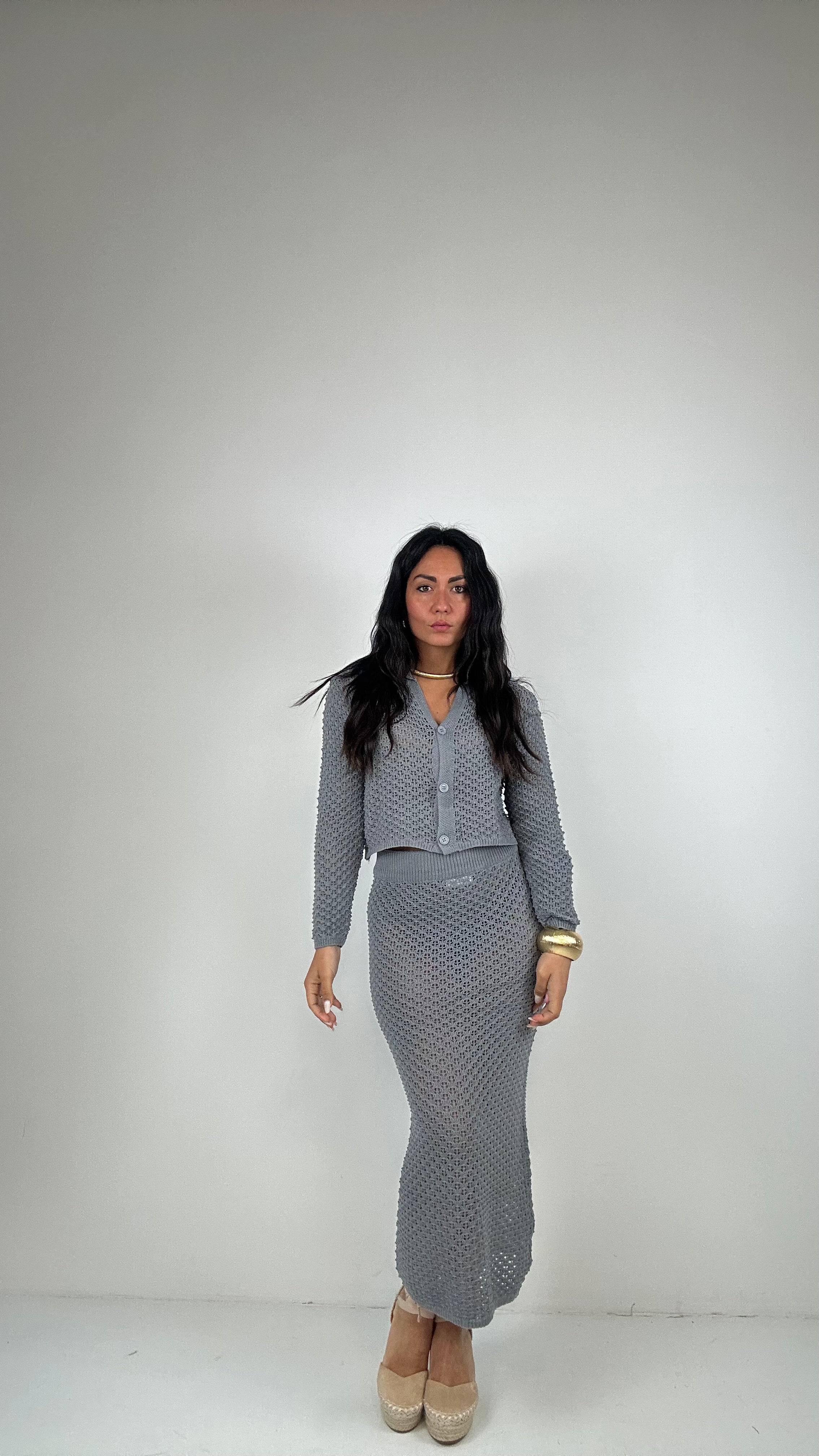 Coordinato TRAFORATO CON GONNA - GRIGIO