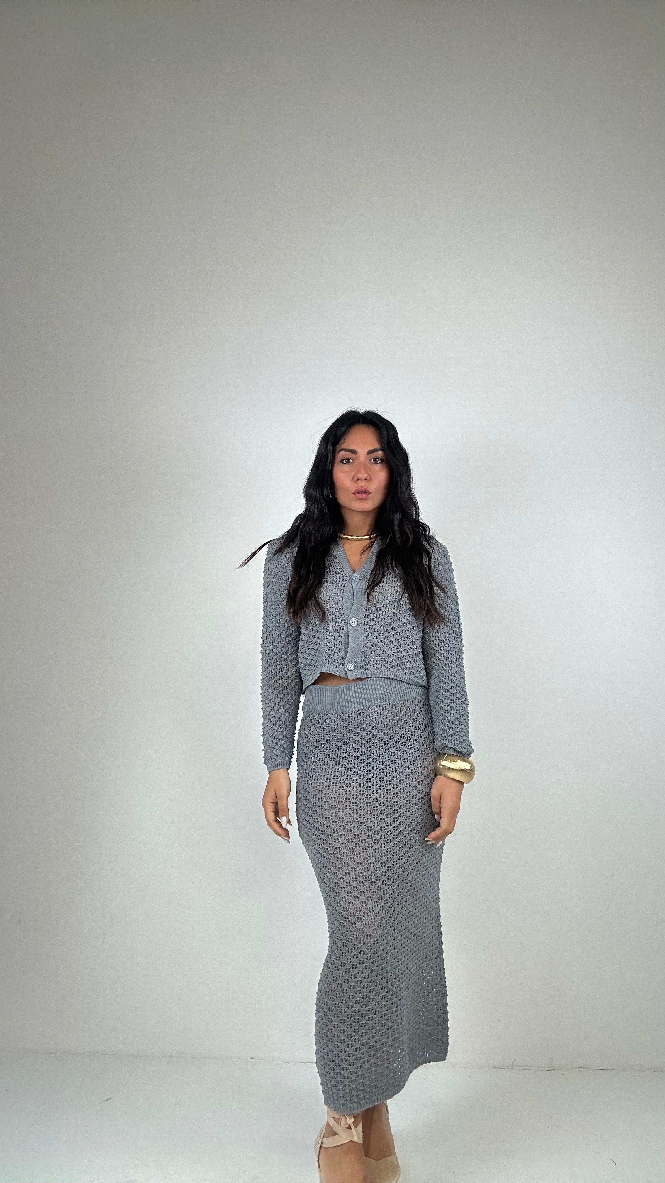 Coordinato TRAFORATO CON GONNA - GRIGIO