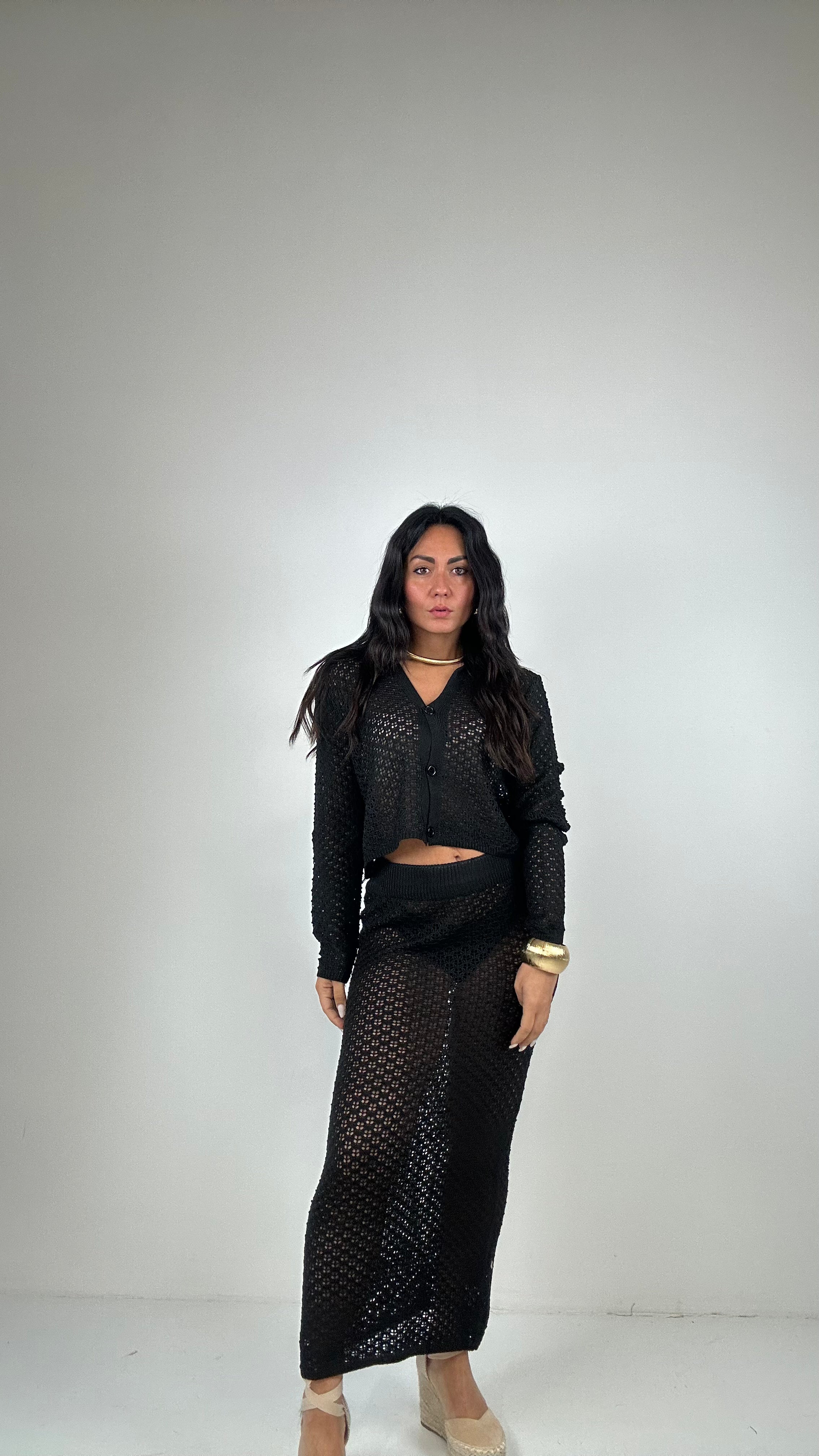 Coordinato TRAFORATO CON GONNA - NERO