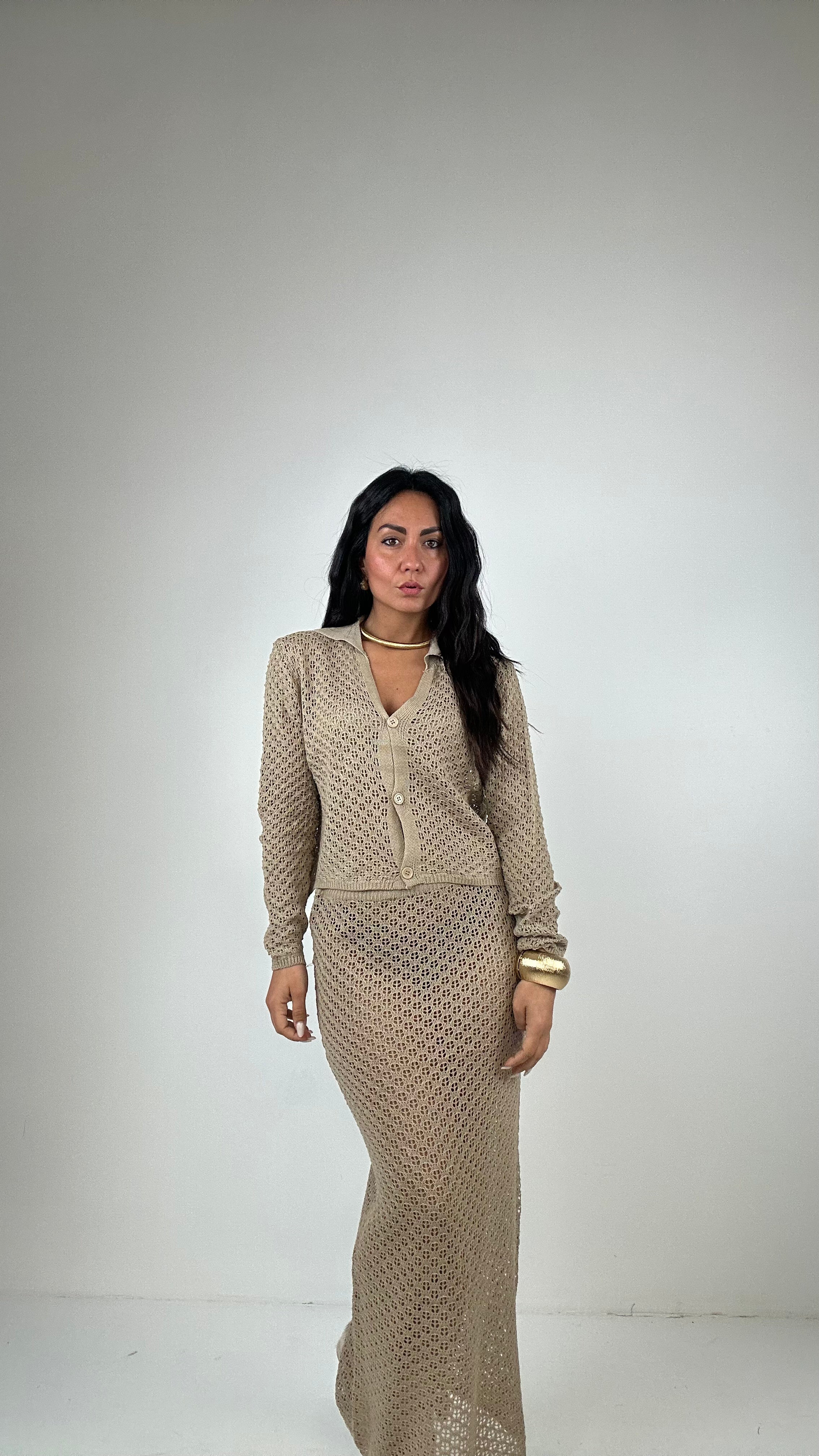 Coordinato TRAFORATO CON GONNA - BEIGE
